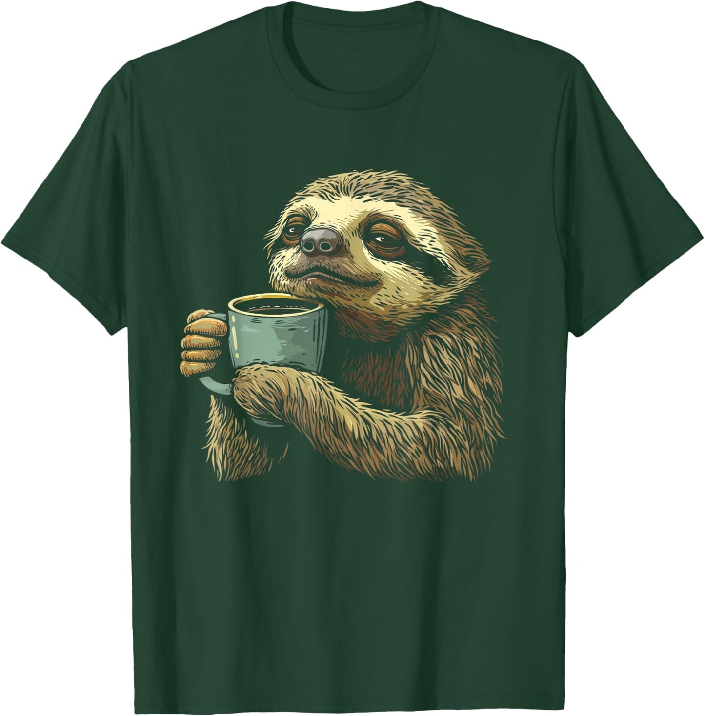Coffee Sloth Drinking Coffee Barista Funny Animal Cute T-Shirt - T-Shirt | Forest