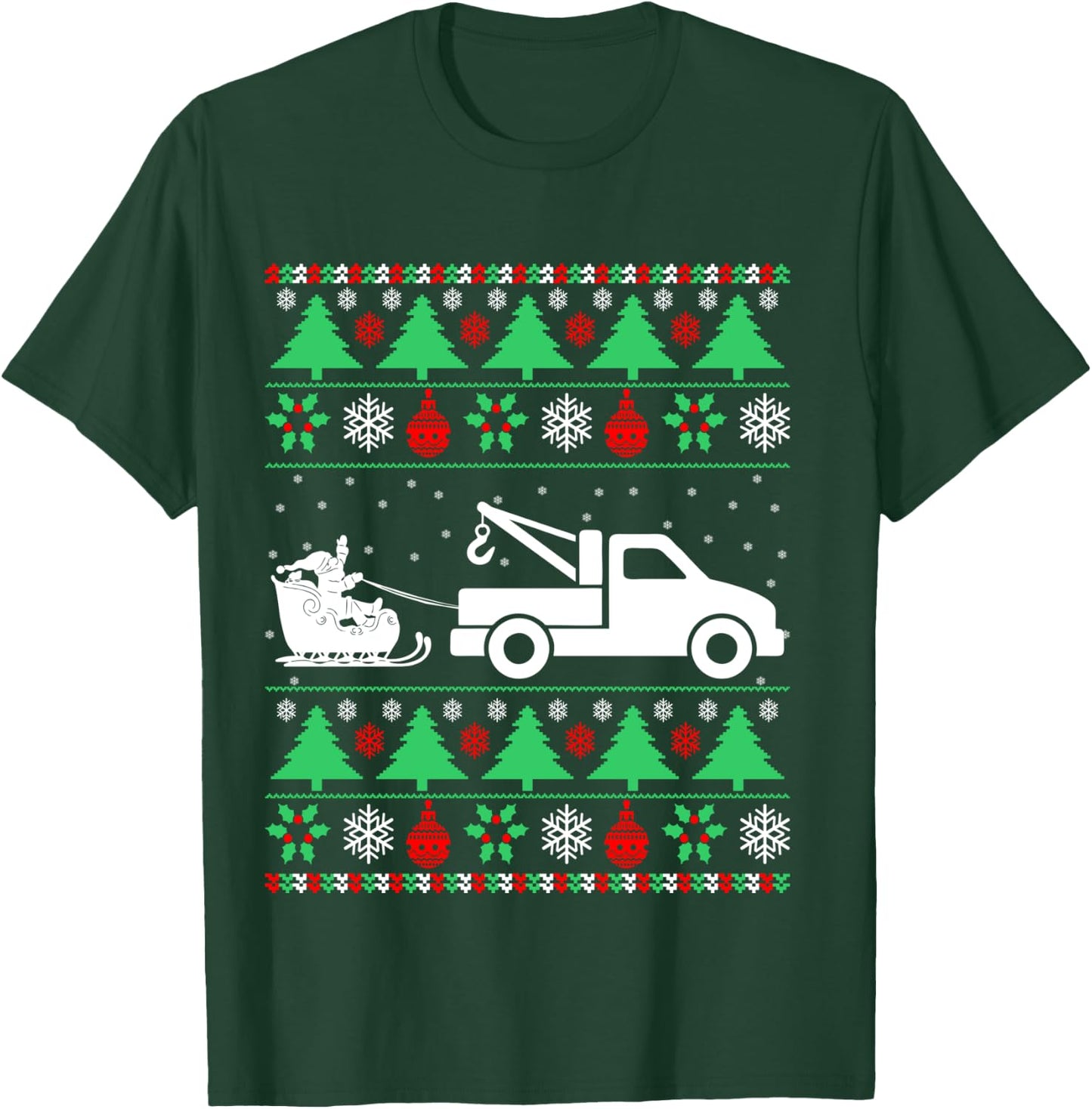 Santa Riding Sleigh Tow Truck Driver Christmas Ugly Sweater T-Shirt - T-Shirt | Forest
