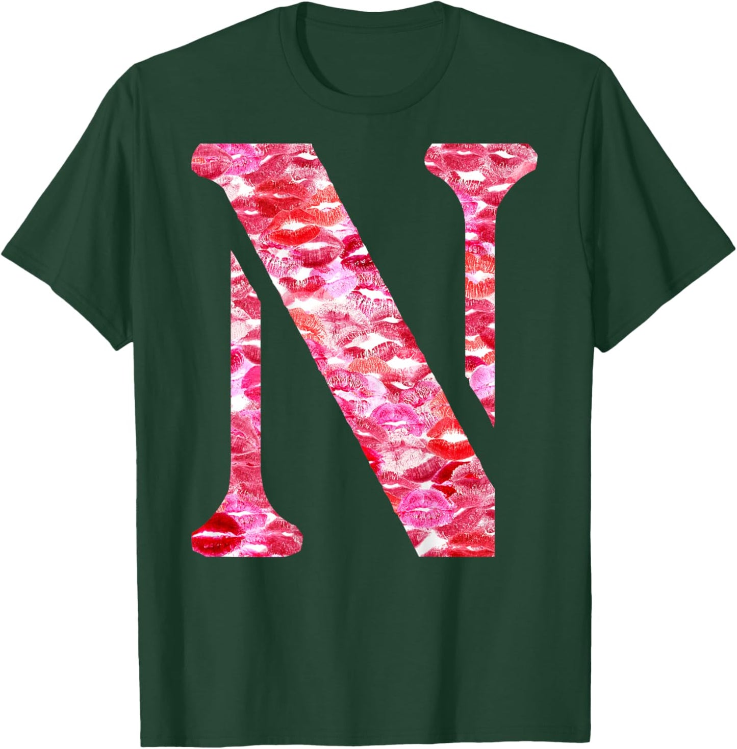 Back Print Only - Lipstick Kisses For Boyfriend Letter N , Black, S T-Shirt - T-Shirt | Forest