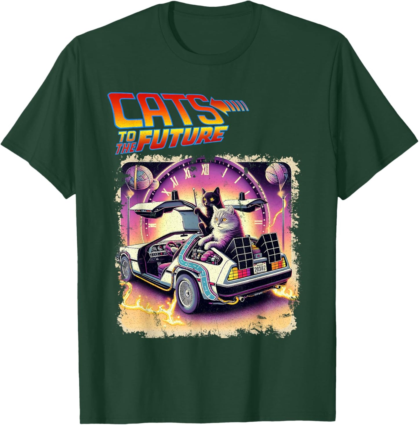 Cats To The Future 80s 90s Parody Pop Culture Funny Cats , Black, S T-Shirt - T-Shirt | Forest