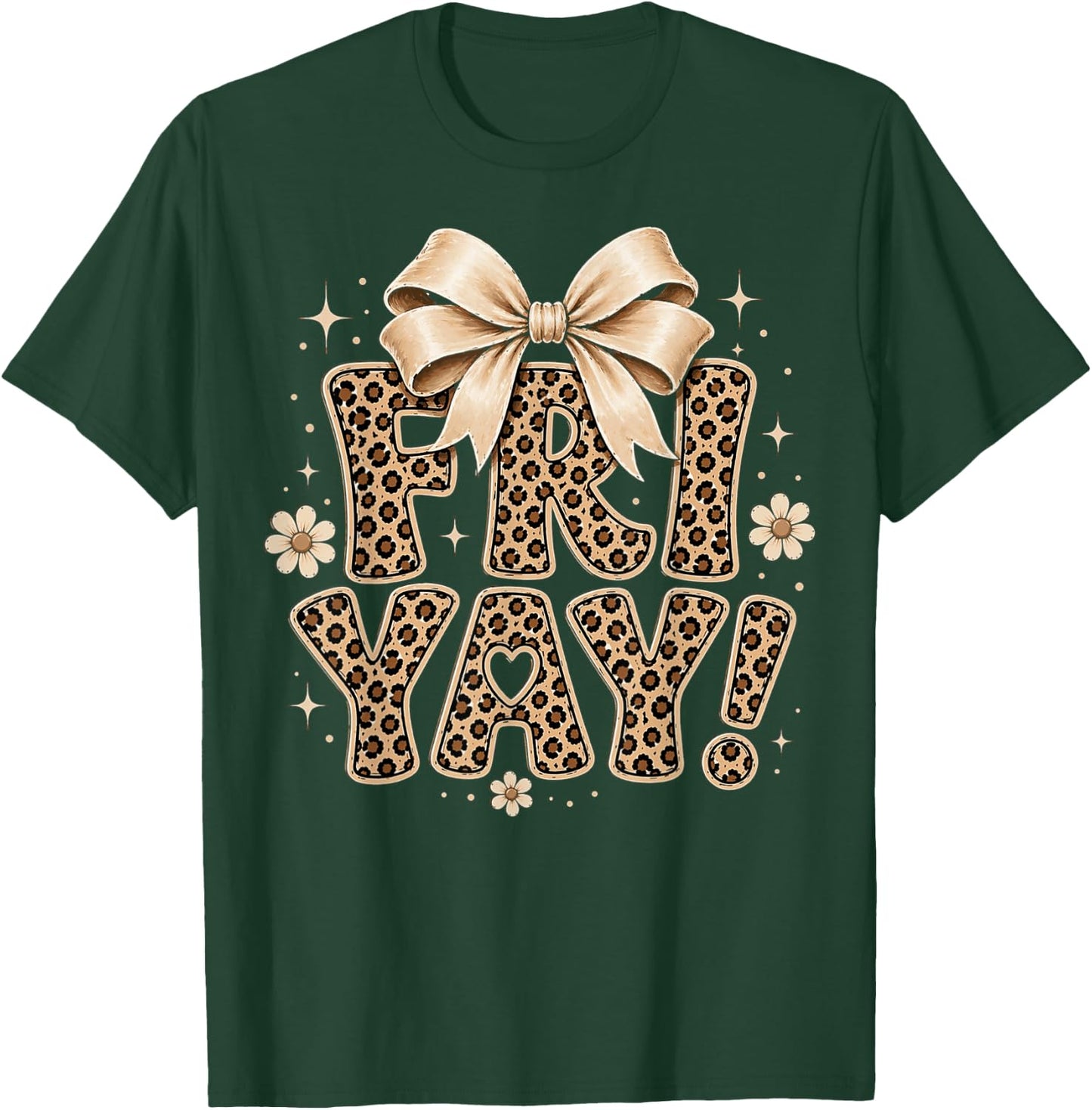 Happy Fri-Yay Friday Leopard Bow Teacher Back to School T-Shirt - T-Shirt | Forest