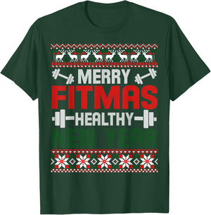 Merry Fitmas Healthy New Year Christmas Goals Meme Gift Ugly T-Shirt - T-Shirt | Forest