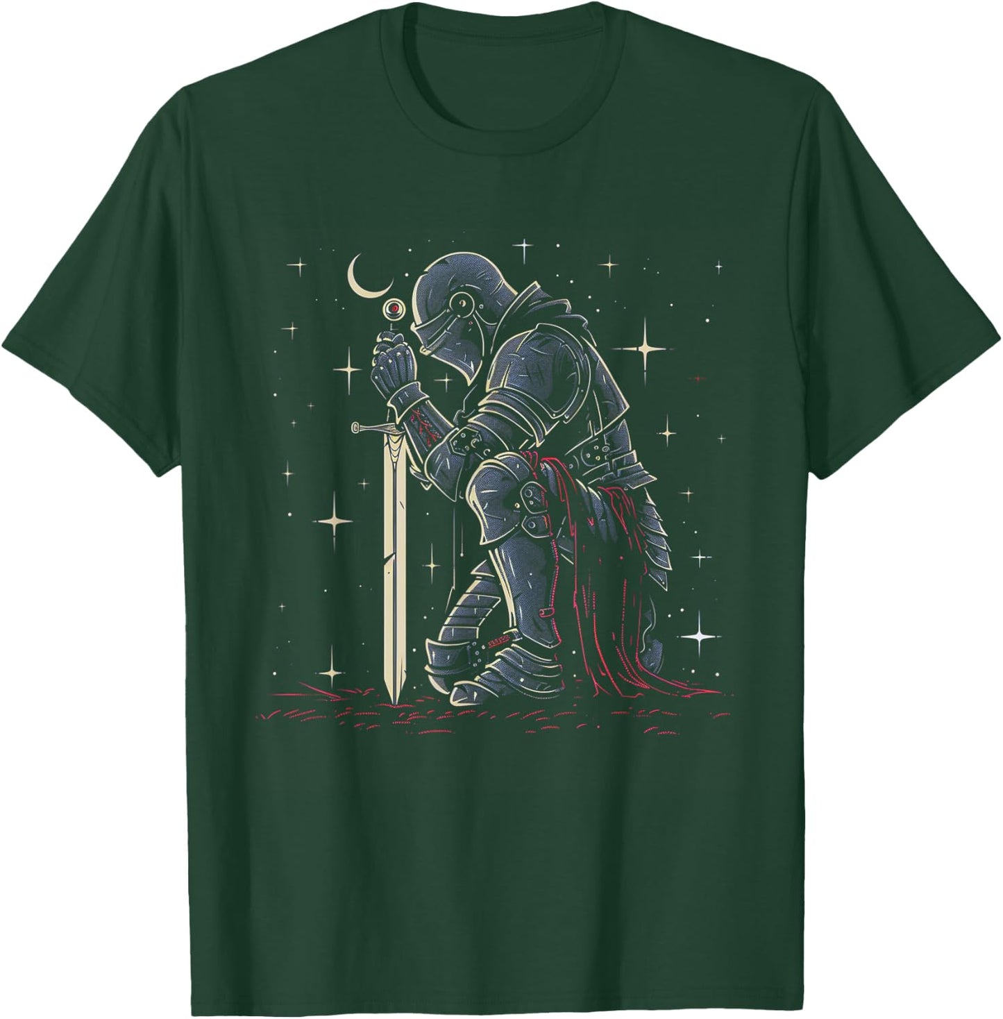 Paladin Kneeling Design | Fantasy Art Noble Warrior T-Shirt - T-Shirt | Forest