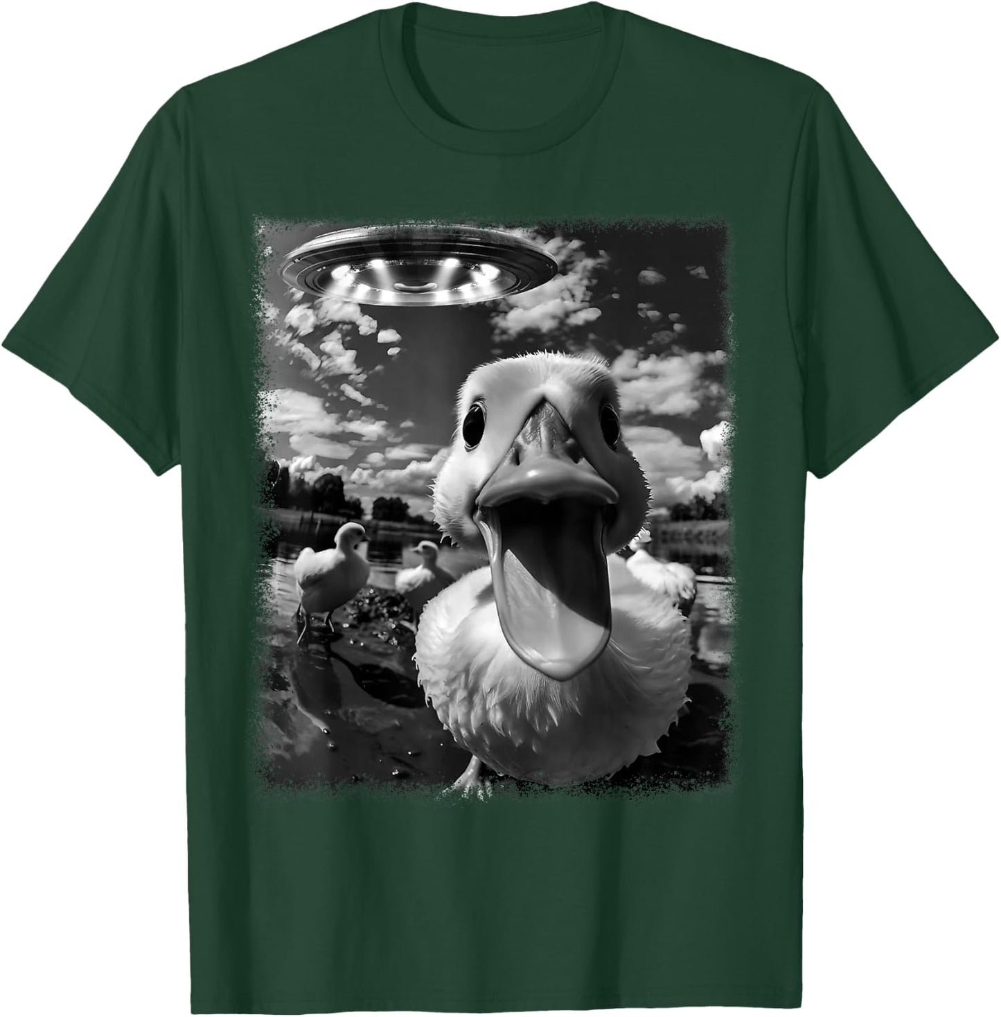 Duck Selfie with Alien and Ufo T-Shirt - T-Shirt | Forest