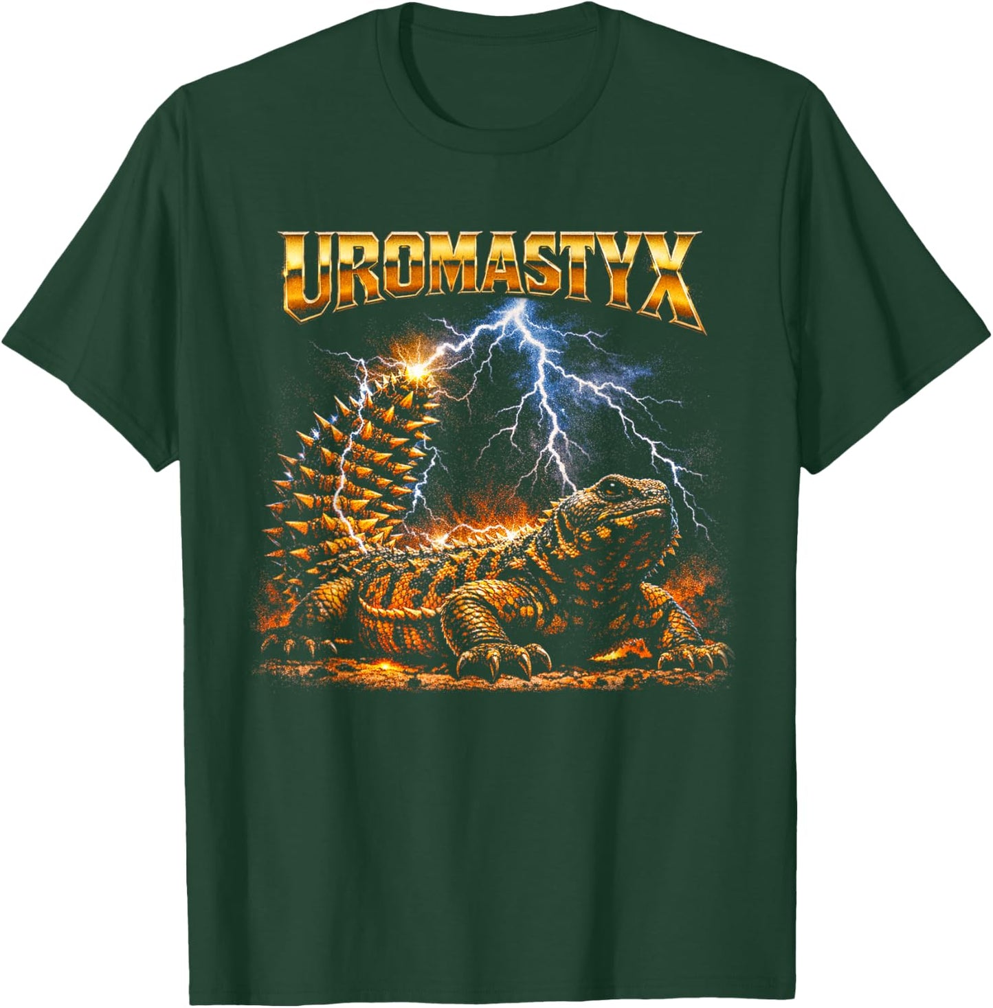 80s Heavy-Metal Uromastyx Lizard Retro Reptile Pet Owner T-Shirt - T-Shirt | Forest