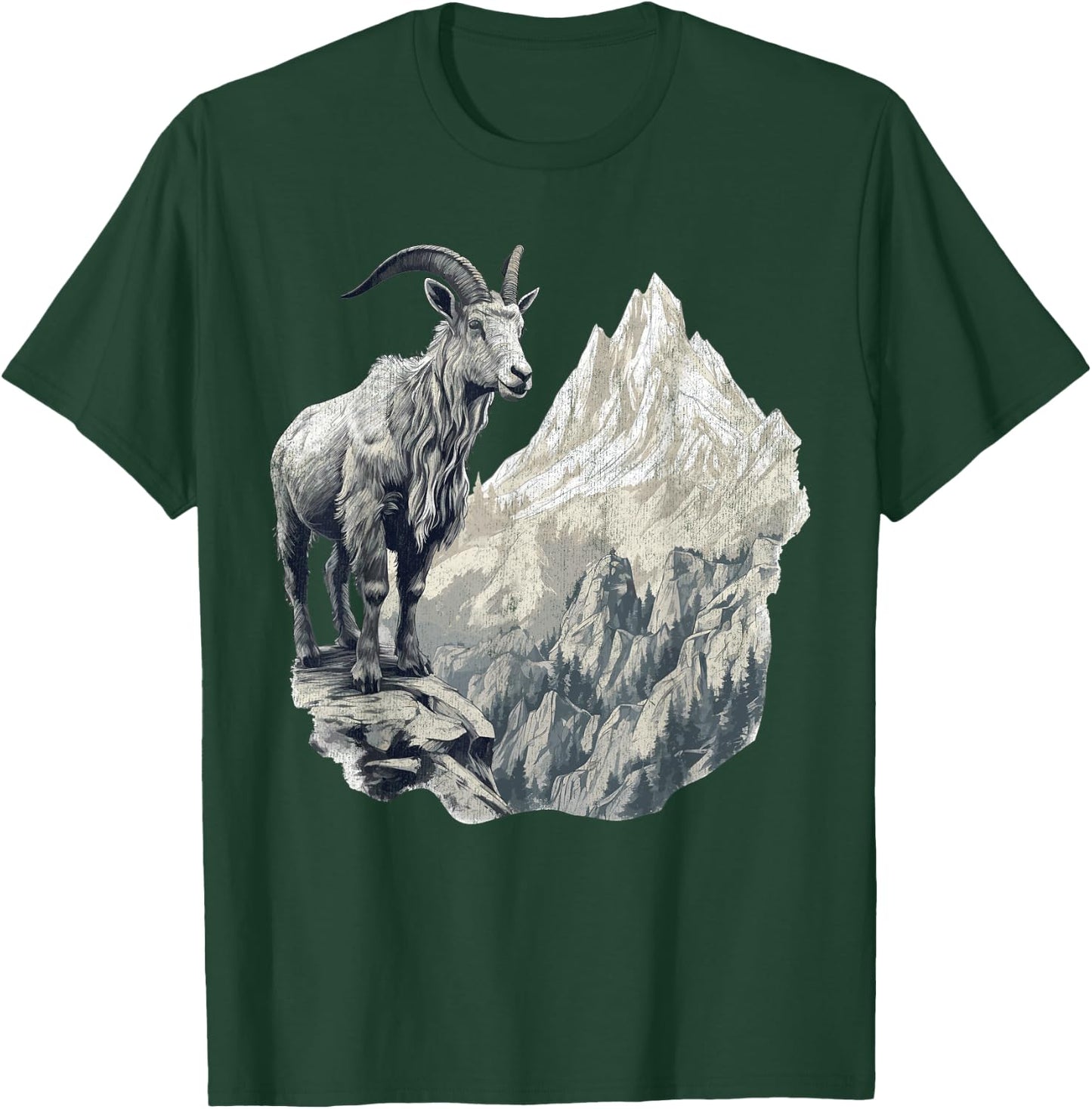 Mountain Goat with Scenic Landscape, Vintage Mountain Goat T-Shirt - T-Shirt | Forest
