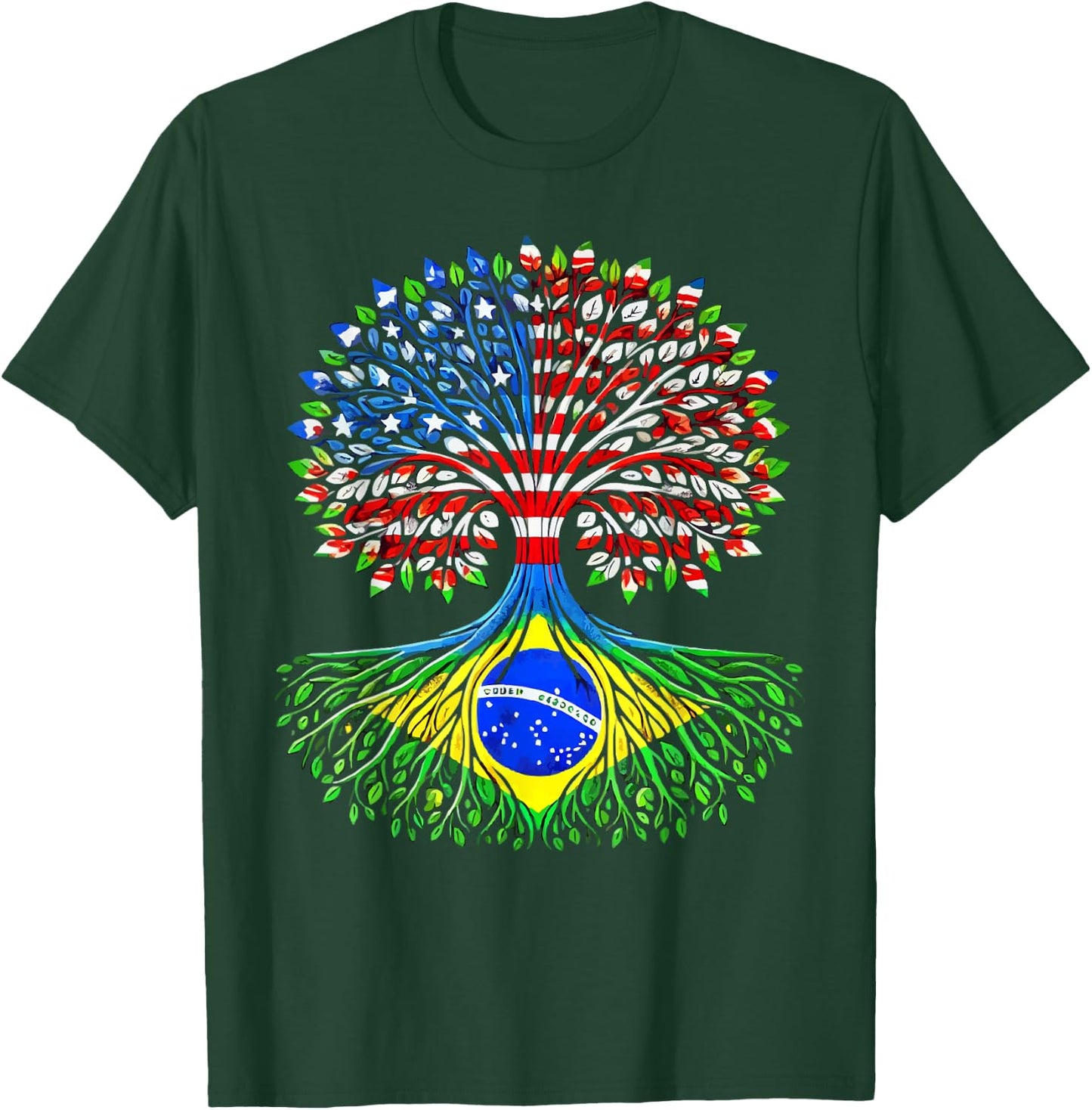 Half American Half Brazilian USA Flag Brazil America T-Shirt - T-Shirt | Forest