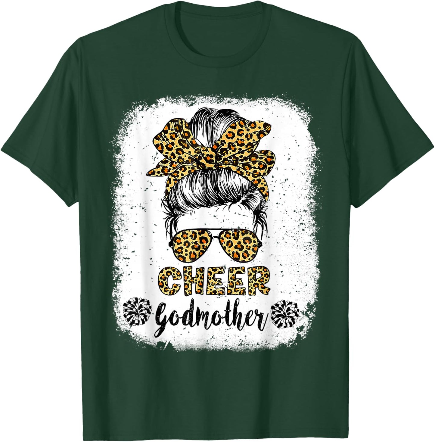 Cheer Godmother Leopard Messy Bun Cheerleader Bleached T-Shirt - T-Shirt | Forest