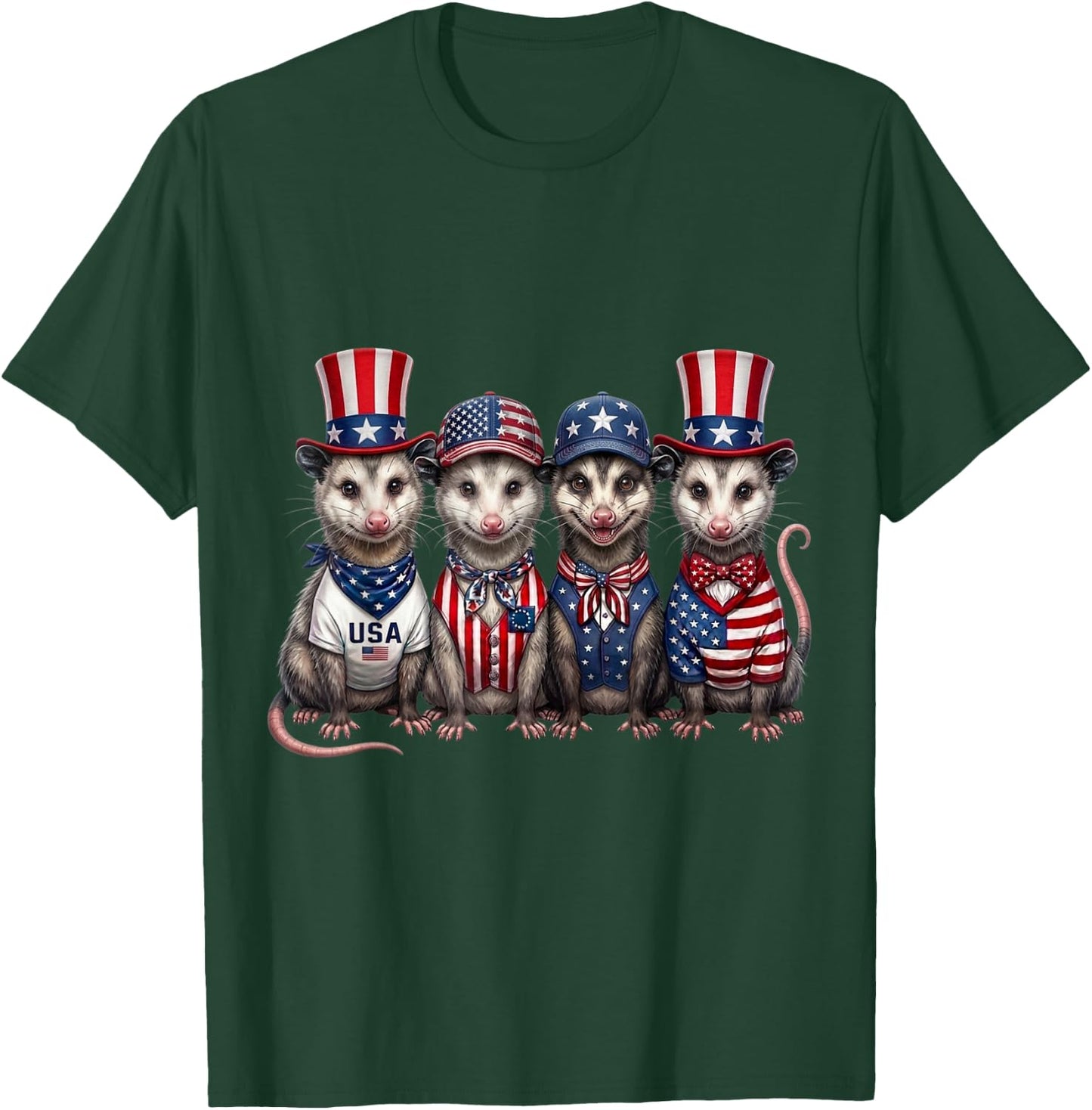 Opossum 4th of July Patriotic Funny Men Women Kids T-Shirt - T-Shirt | Forest