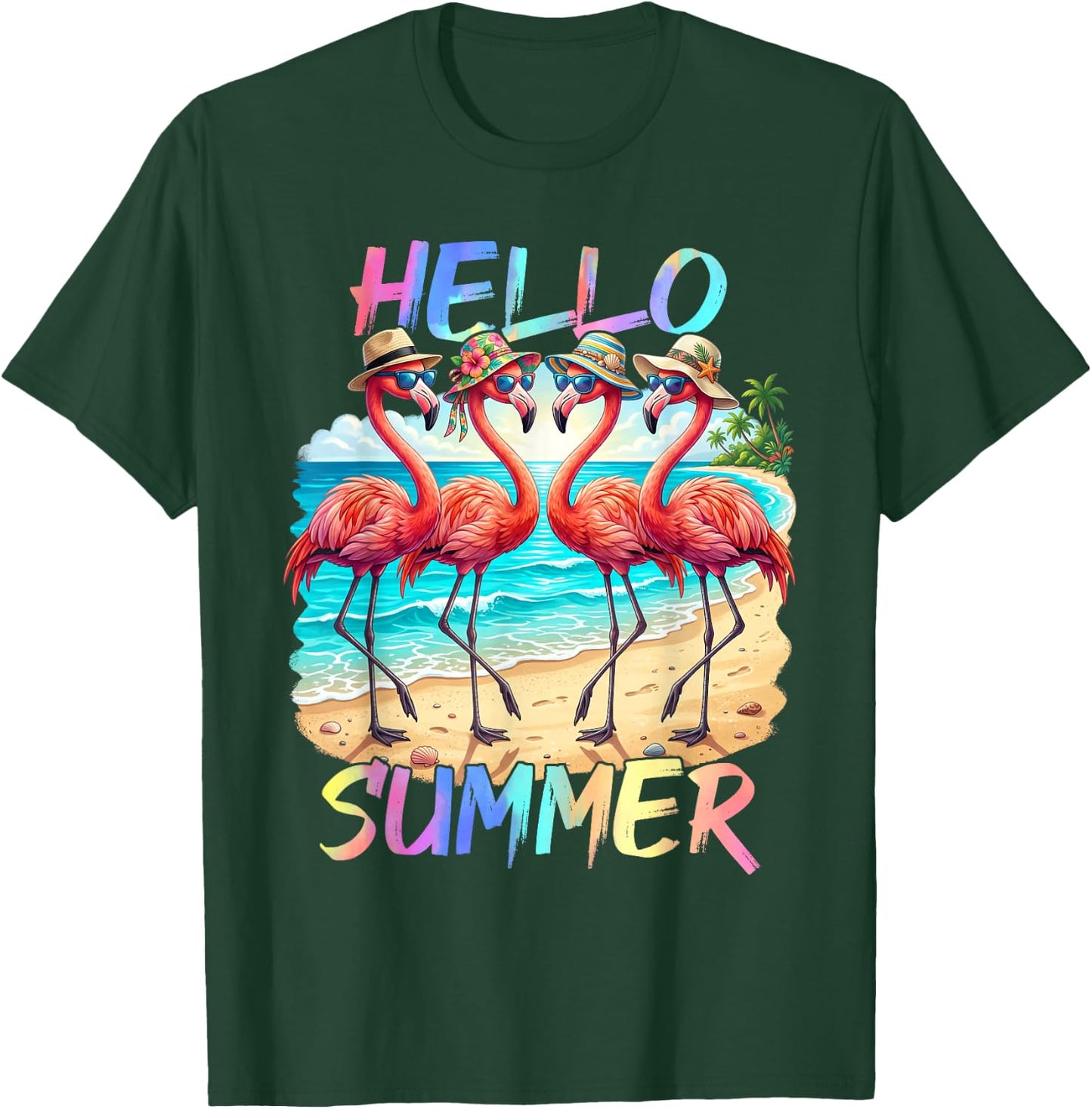Hello Summer Flamingo Summer Vacation Family Matching T-Shirt - T-Shirt | Forest