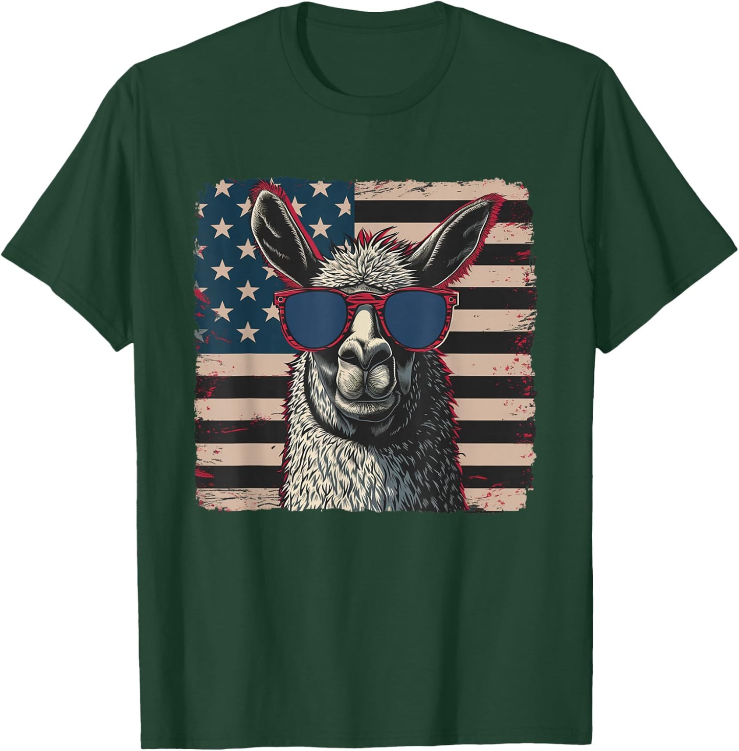 USA Flag Patriotic Llama Shirt Fourth of July Men Women Kids T-Shirt - T-Shirt | Forest