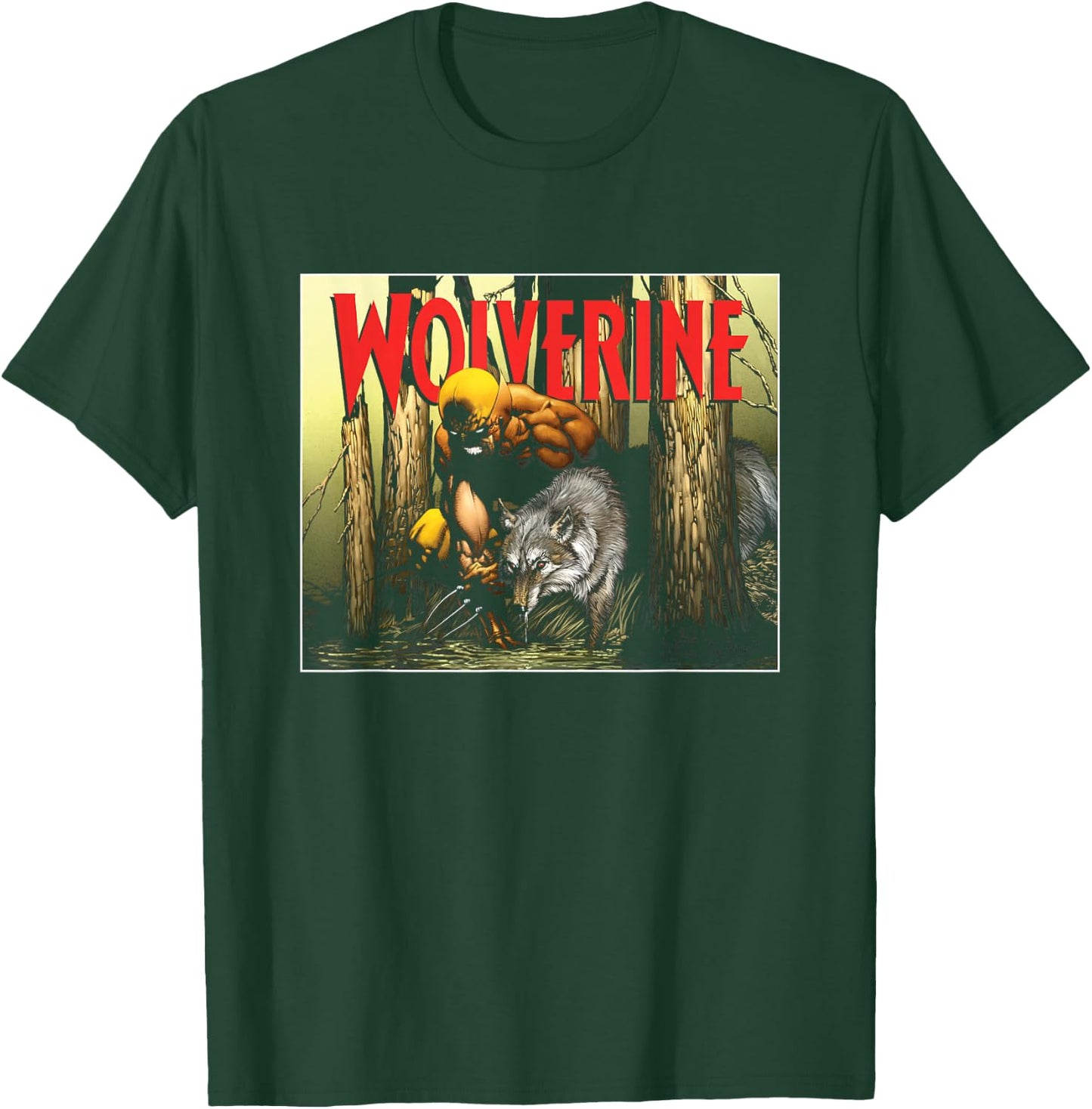 Marvel X-Men Wolverine Two Wolves Front Retro Big Poster T-Shirt - T-Shirt | Forest