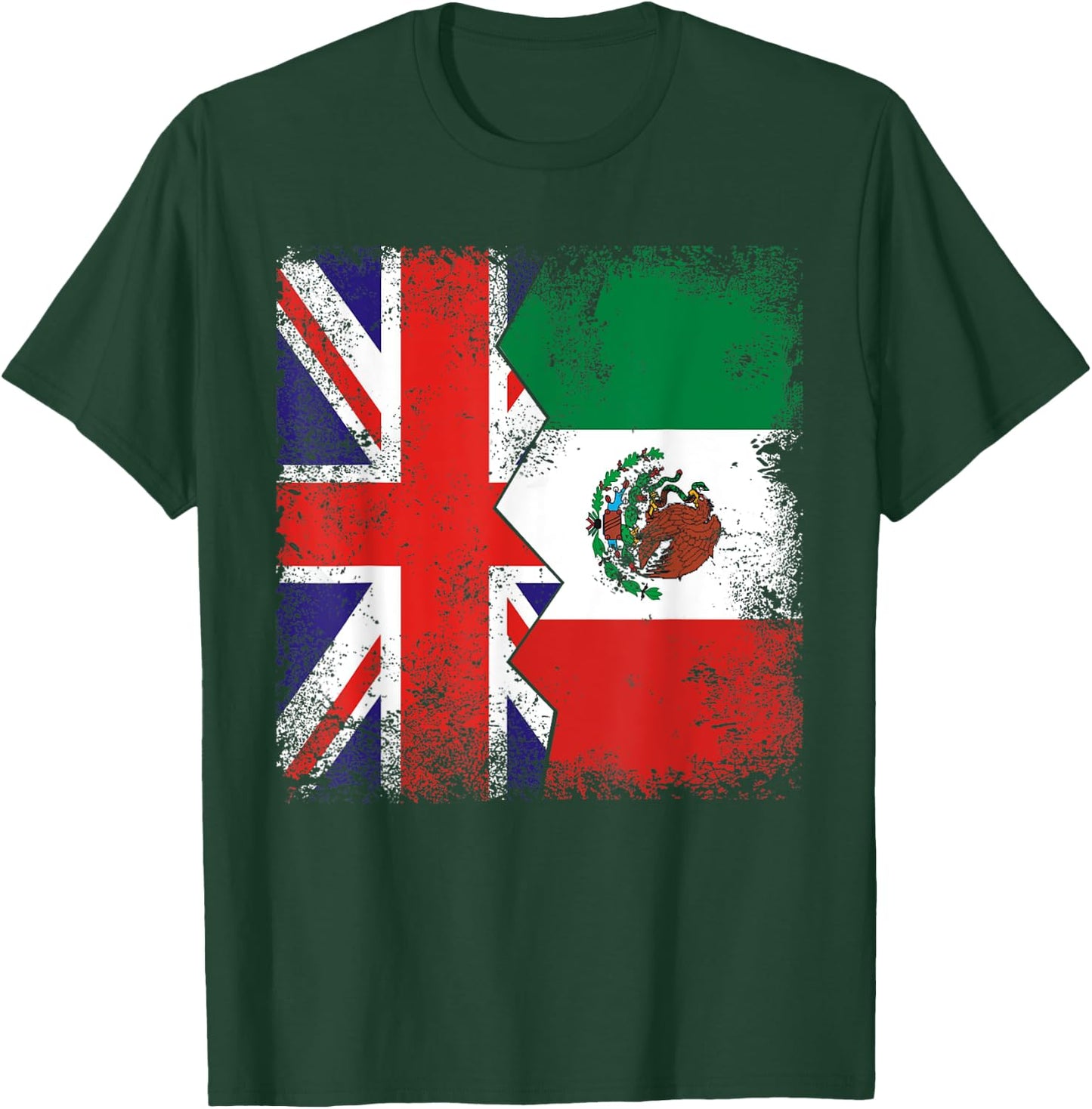 Mexican Roots | Half British Flags | UK Mexico Vintage T-Shirt - T-Shirt | Forest