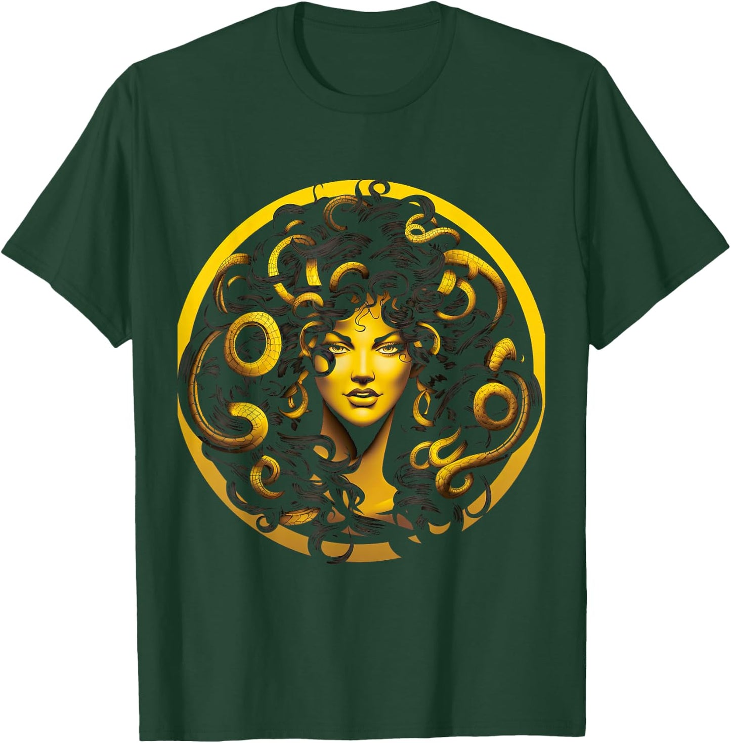 Yellow Medusa Head Greek Mythology Ancient Snake T-Shirt - T-Shirt | Forest