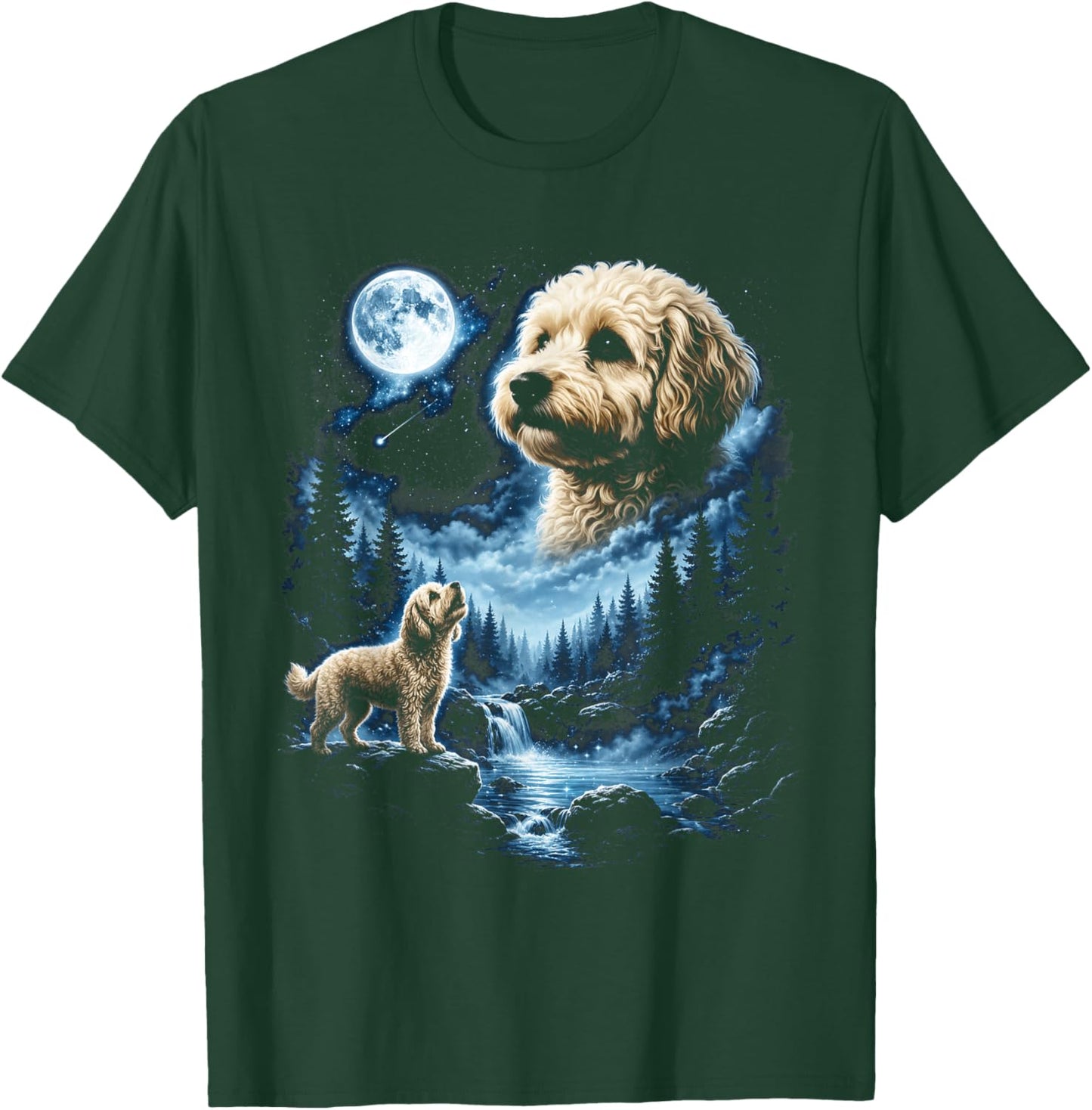 Maltipoo Howling to the Moon Meme 90s Animal Graphic T-Shirt - T-Shirt | Forest
