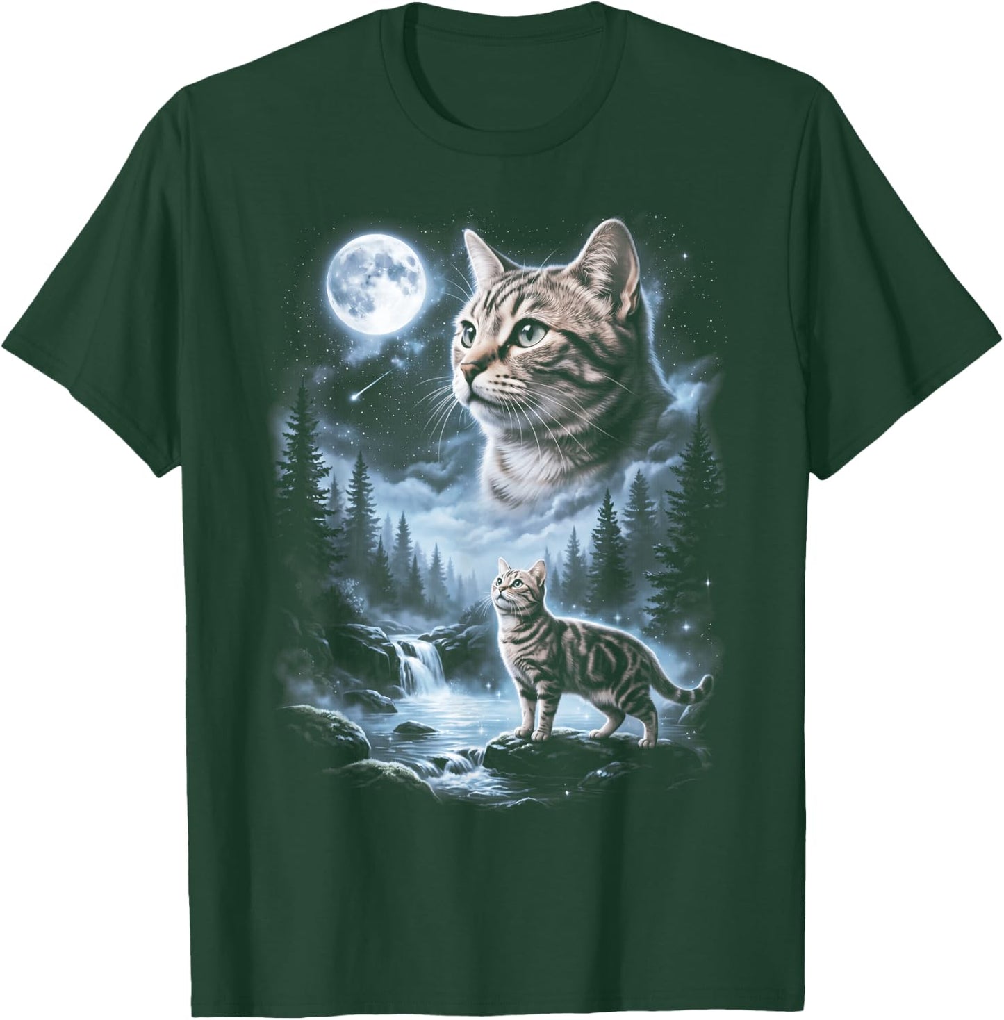 American Shorthair cat Howling at Moon 90's Retro T-Shirt - T-Shirt | Forest
