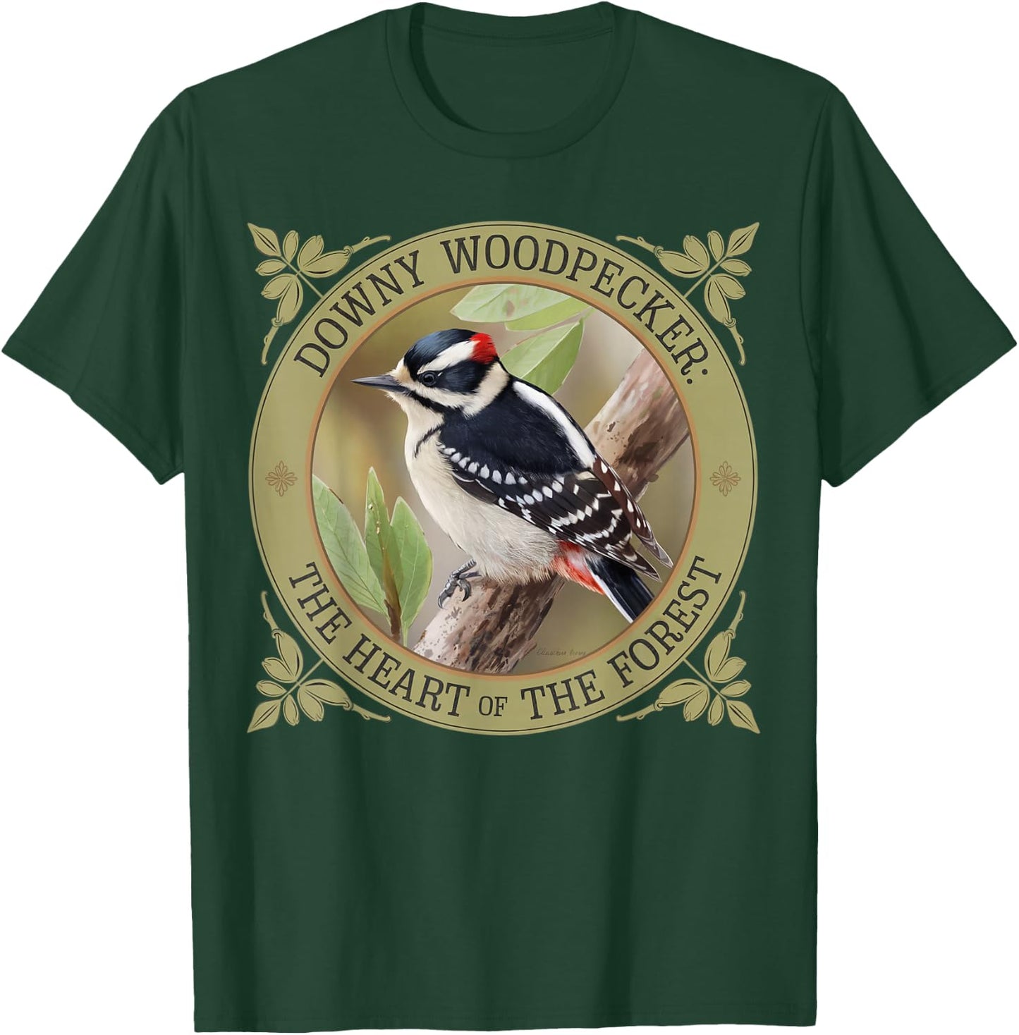 Downy Woodpecker – Nature Lover’s Bird Design T-Shirt - T-Shirt | Forest