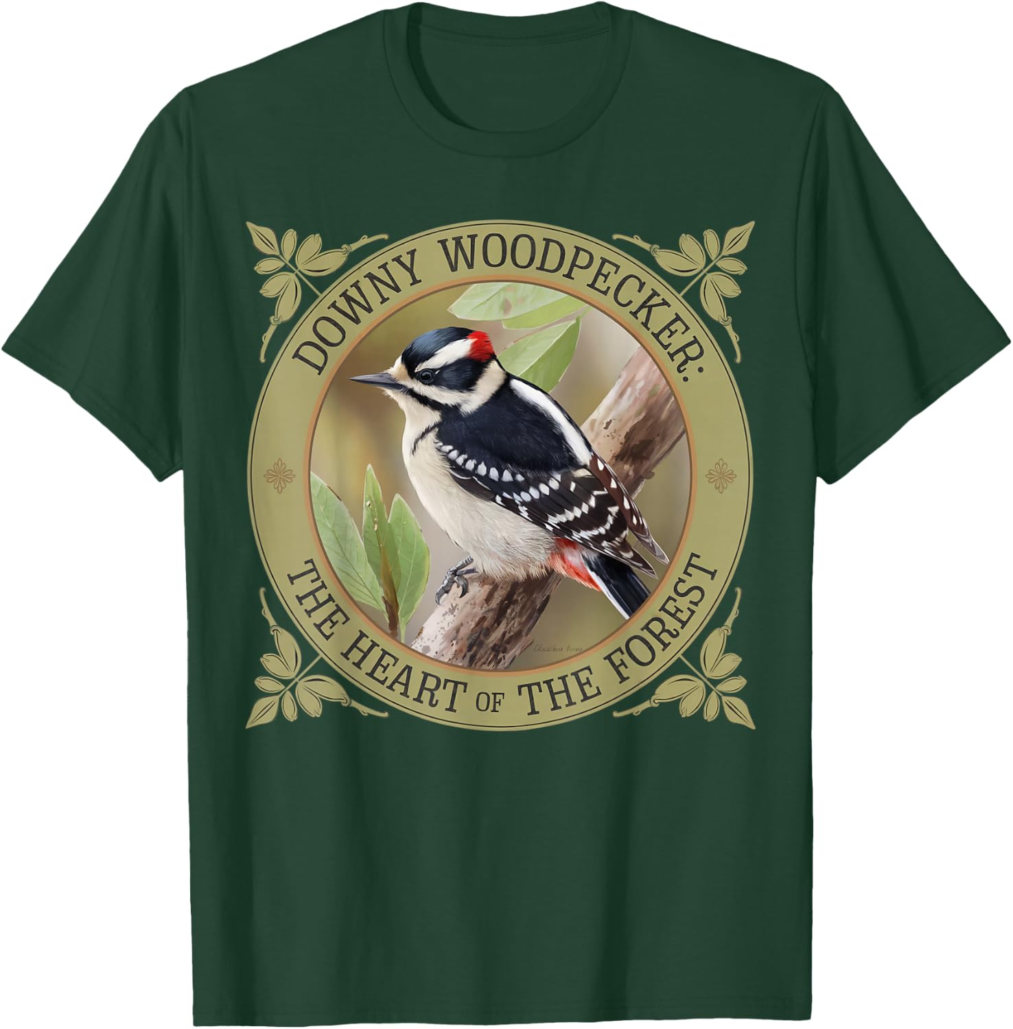 Downy Woodpecker – Nature Lover’s Bird Design T-Shirt - T-Shirt | Forest