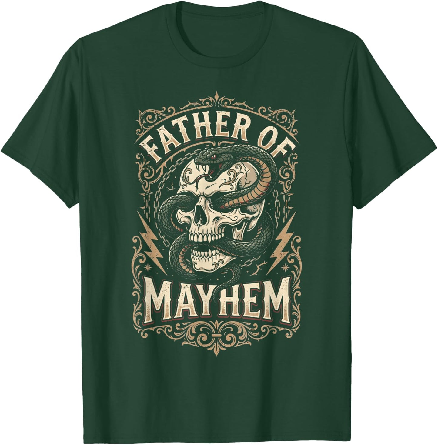 Father of Mayhem Vintage Gothic Skull and Snake Tattoo T-Shirt - T-Shirt | Forest