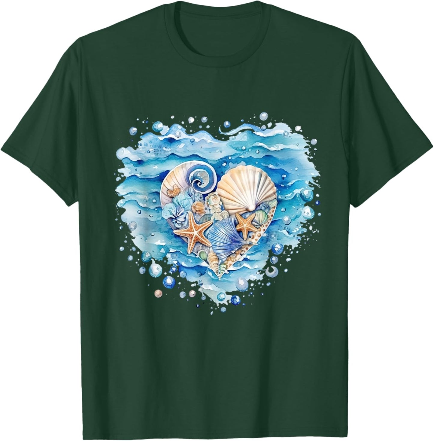 Summer Ocean Snail Shell Kawaii Starfish Beach Shell Hearing , black T-Shirt - T-Shirt | Forest
