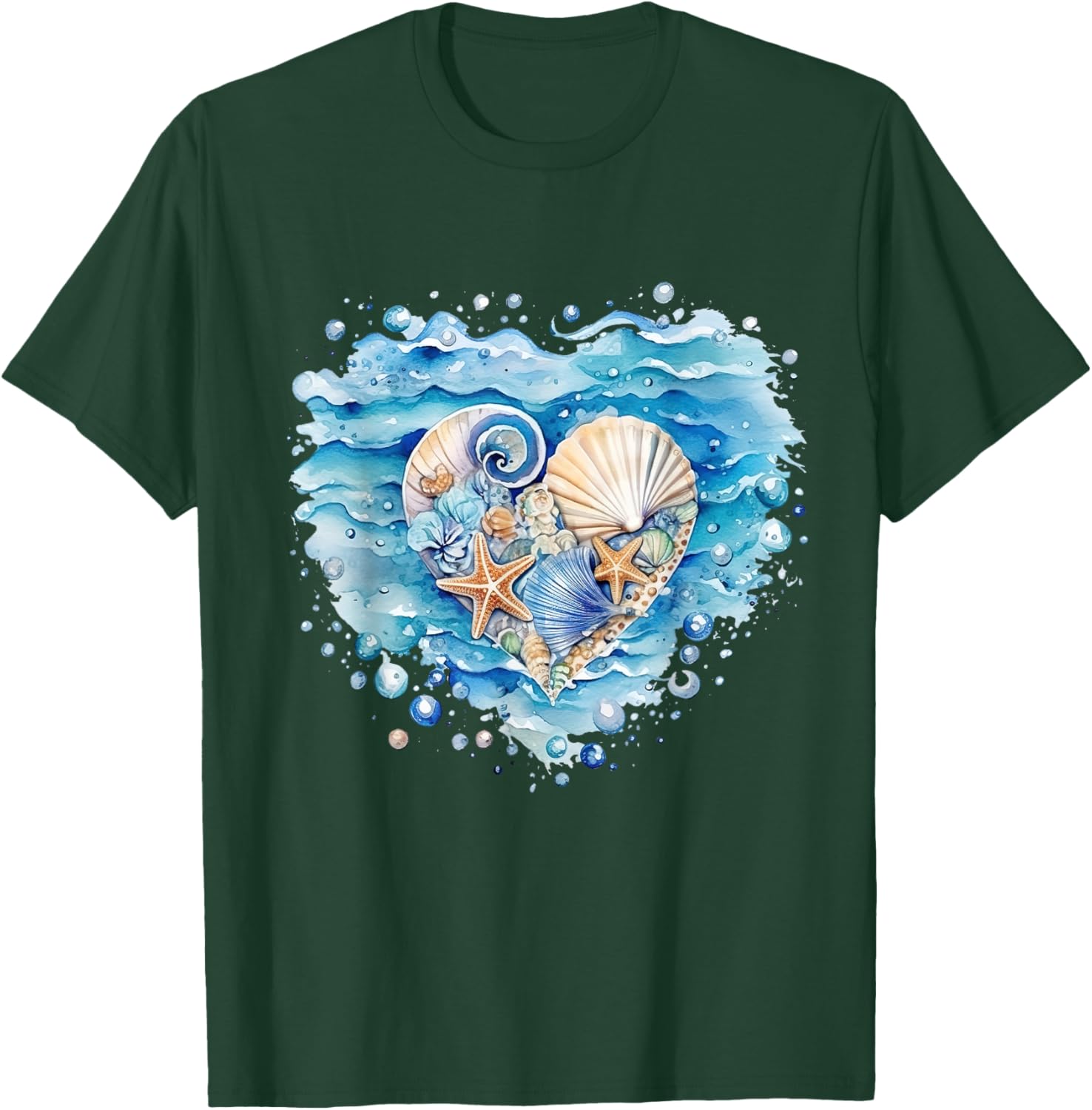 Summer Ocean Snail Shell Kawaii Starfish Beach Shell Hearing , black T-Shirt - T-Shirt | Forest
