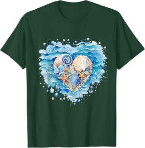 Summer Ocean Snail Shell Kawaii Starfish Beach Shell Hearing , black T-Shirt - T-Shirt | Forest