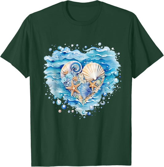 Summer Ocean Snail Shell Kawaii Starfish Beach Shell Hearing , black T-Shirt - T-Shirt | Forest
