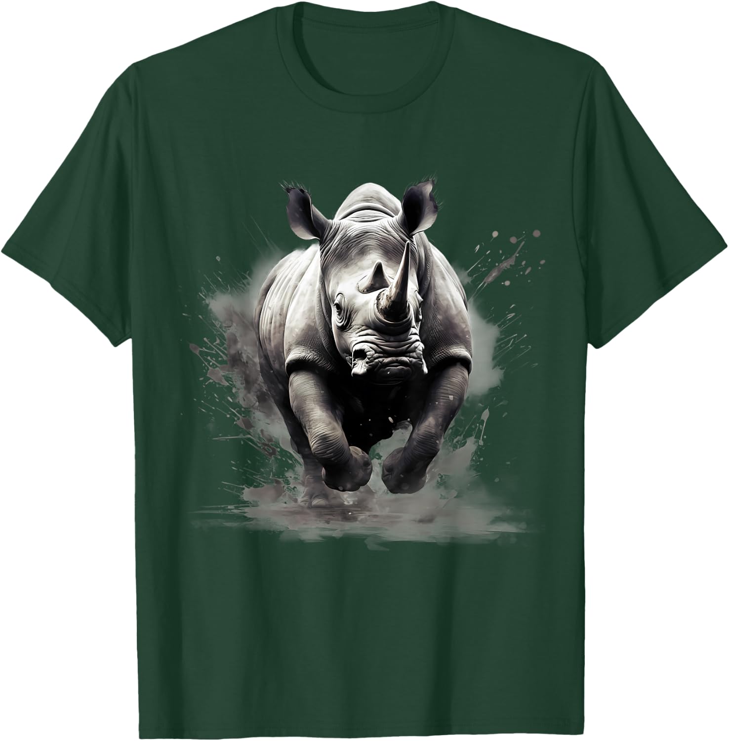Rhino Animal Print Rhinoceros Wildlife Drawing Splash Motif T-Shirt - T-Shirt | Forest