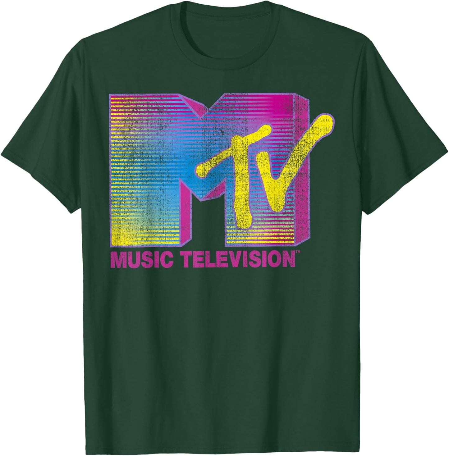 MTV Distressed Fluorescent Gradient Logo Classic Fit - Black, Adult T-Shirt - T-Shirt | Forest