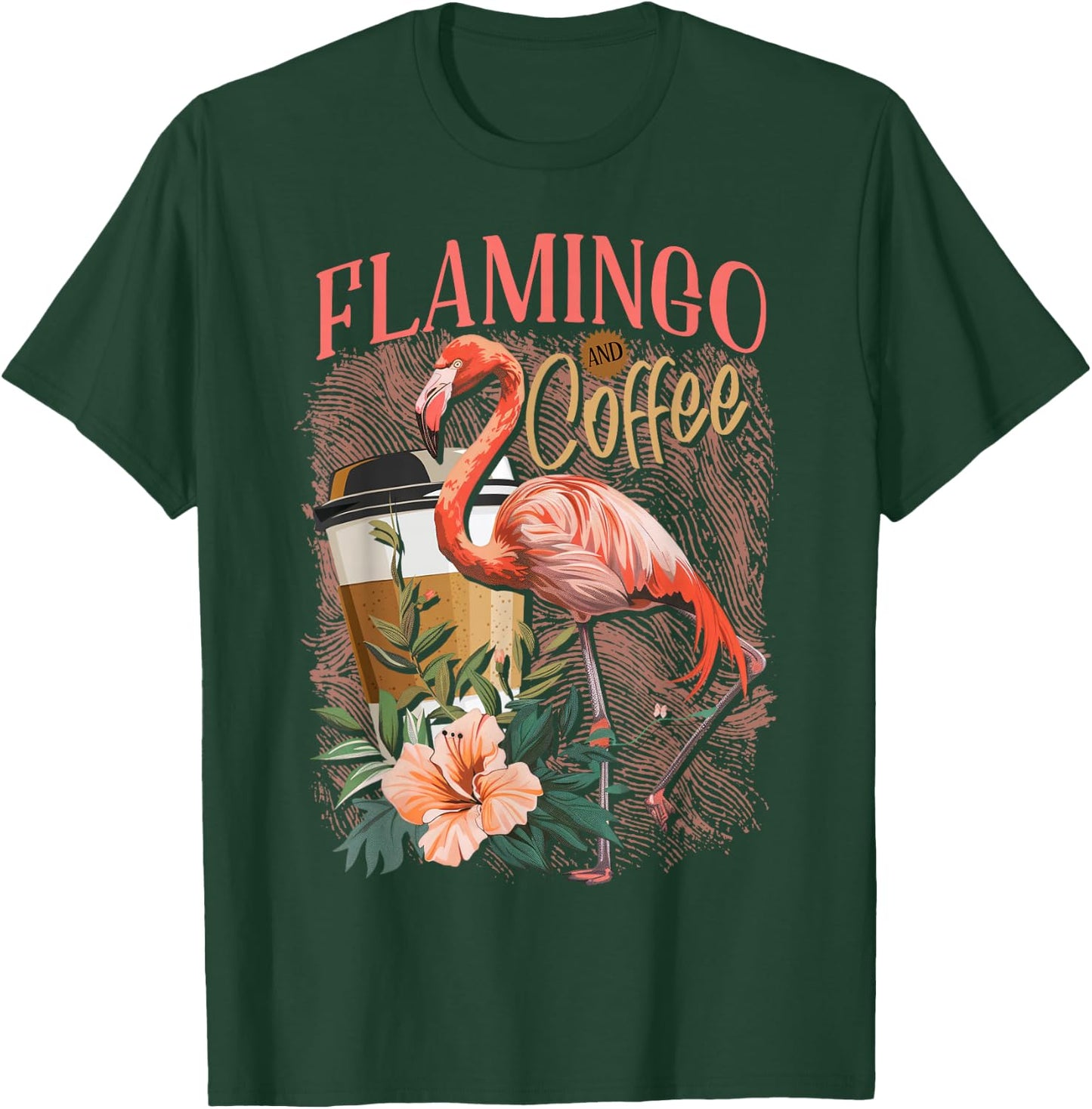 Flamingo Shirt Cute Floral Flamingo And Coffee Lover T-Shirt - T-Shirt | Forest