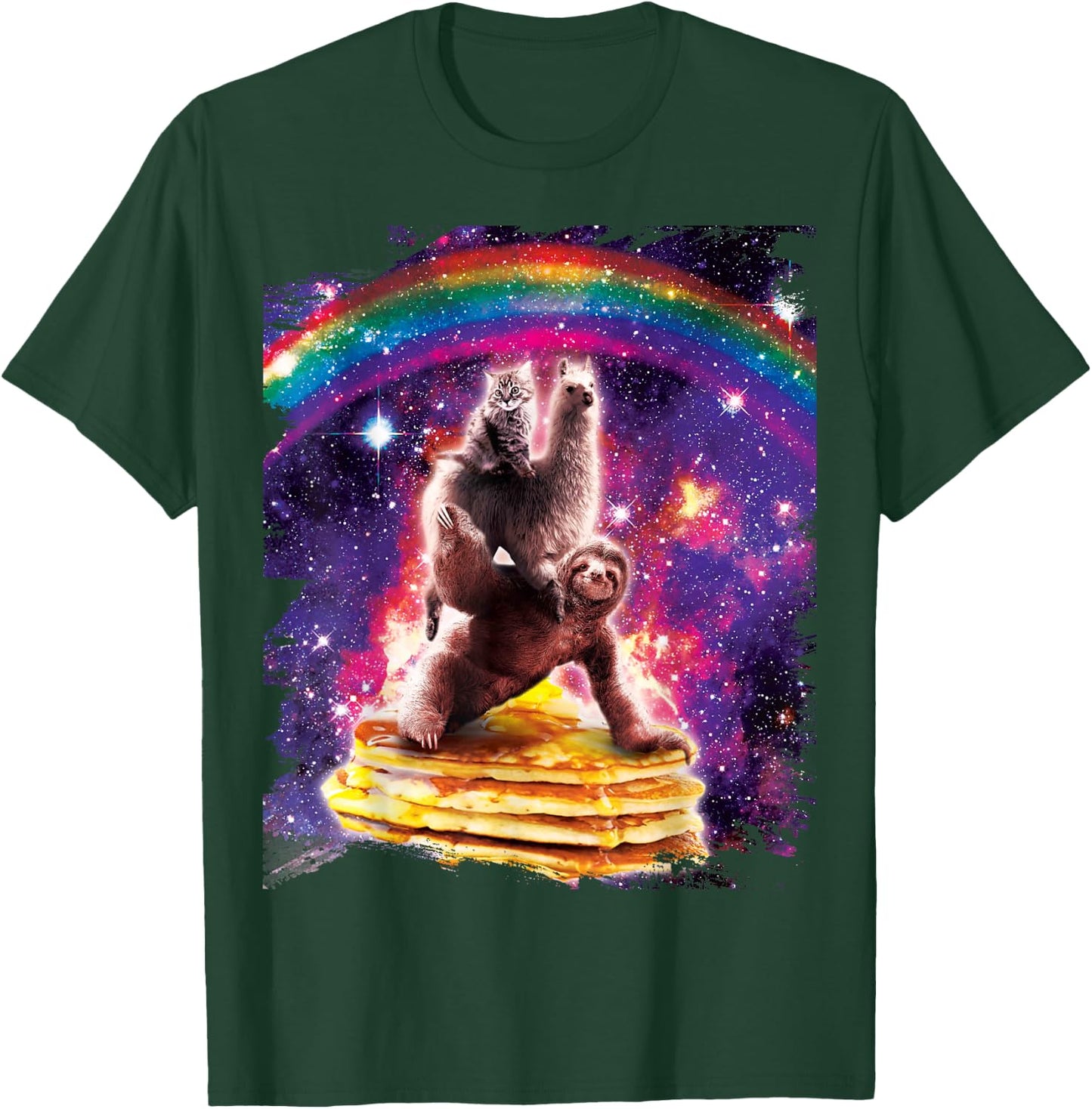 Space Cat Sloth Riding Pancakes T-Shirt - T-Shirt | Forest