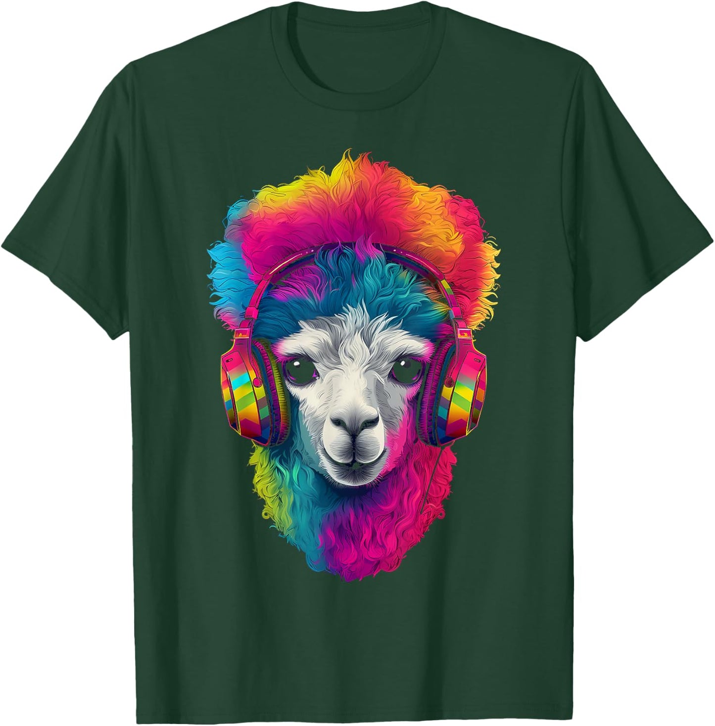 Alpaca Animal Headphones Art Motif Colorful Llama T-Shirt - T-Shirt | Forest