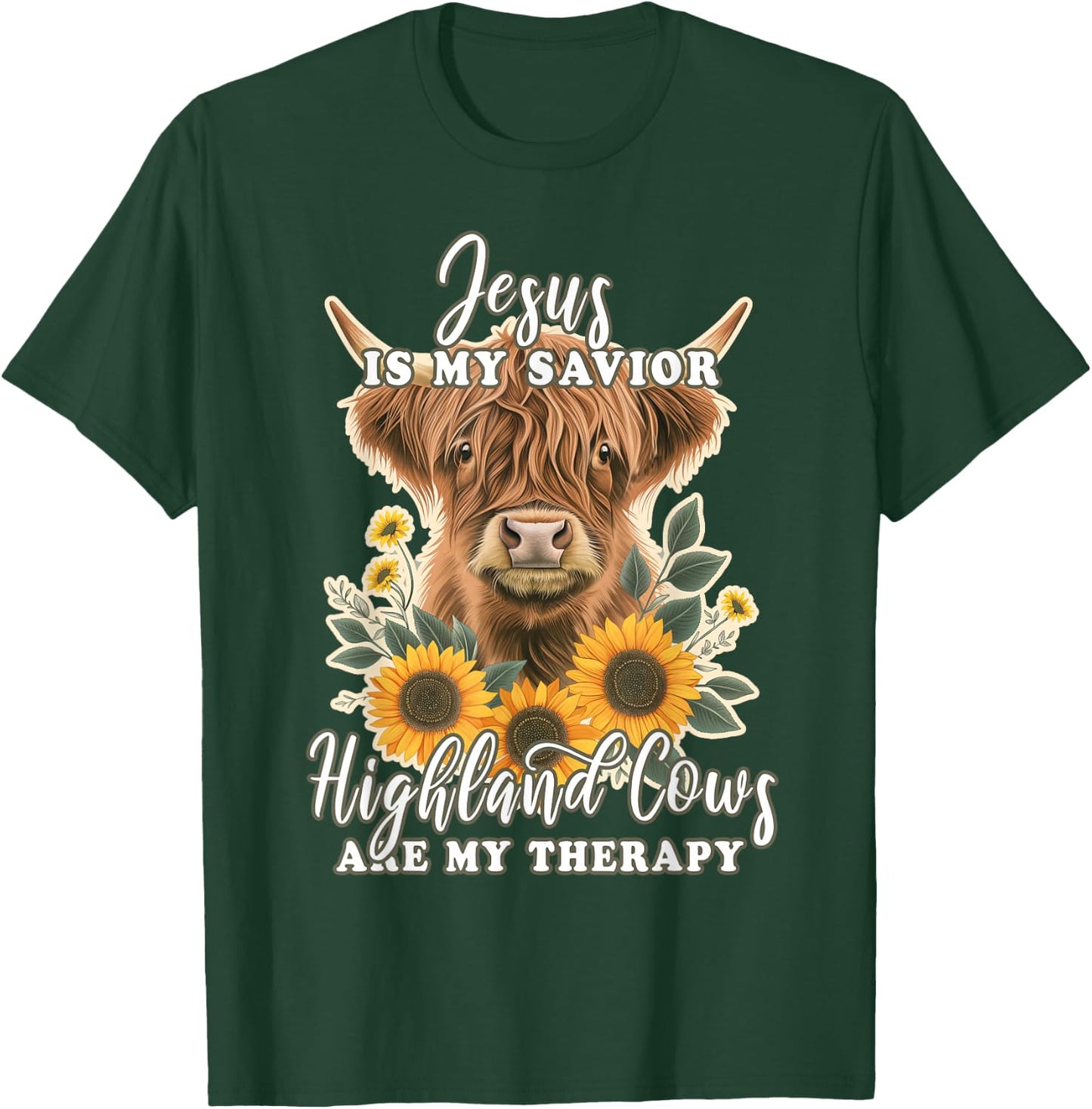 Highland Cow Jesus Christian Religious Highland Cow T-Shirt - T-Shirt | Forest