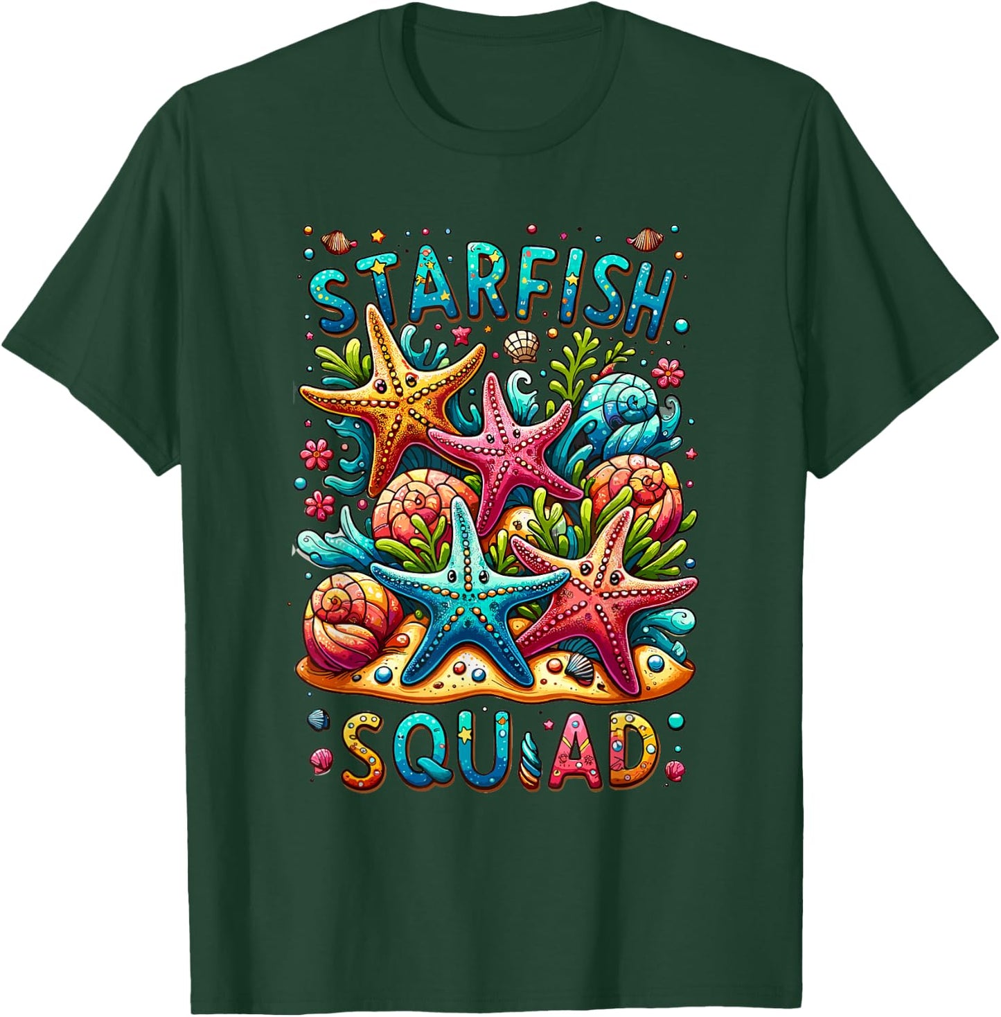 Cute Starfish Squad Ocean Beach Summer Nautical Women Kids T-Shirt - T-Shirt | Forest