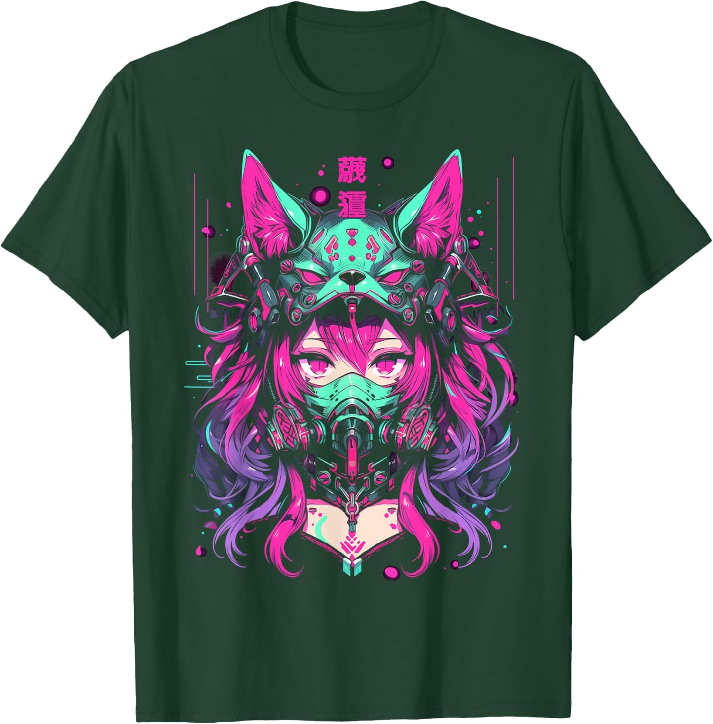 Anime Manga Cyberpunk Aesthetic Techwear Harajuku Wolf , black T-Shirt - T-Shirt | Forest