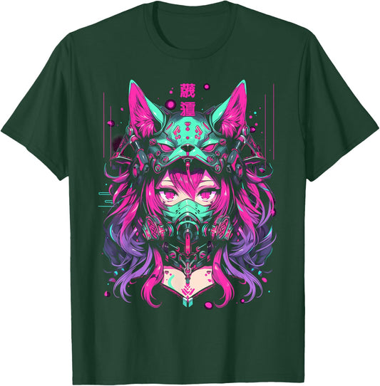 Anime Manga Cyberpunk Aesthetic Techwear Harajuku Wolf , black T-Shirt - T-Shirt | Forest