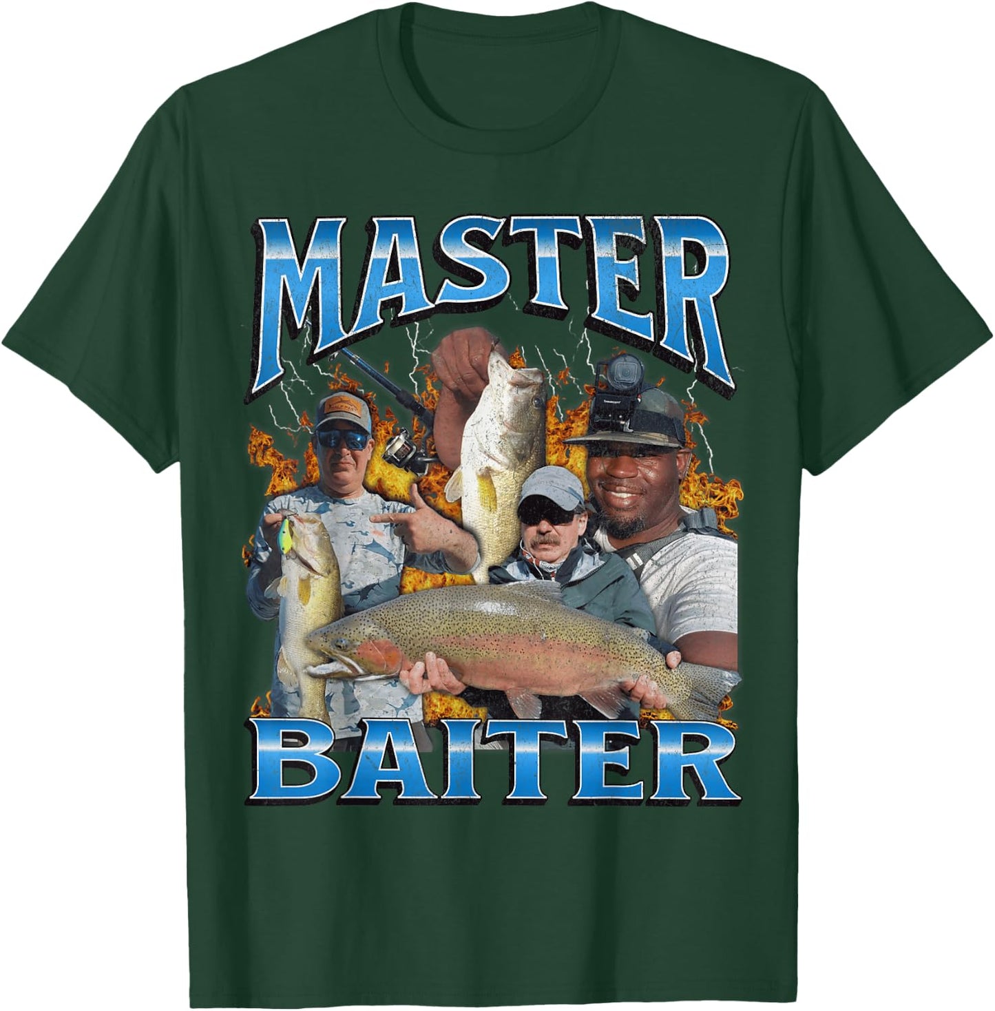 Master Baiter Funny Fishing Meme Pun Bootleg Graphic 90s , black T-Shirt - T-Shirt | Forest