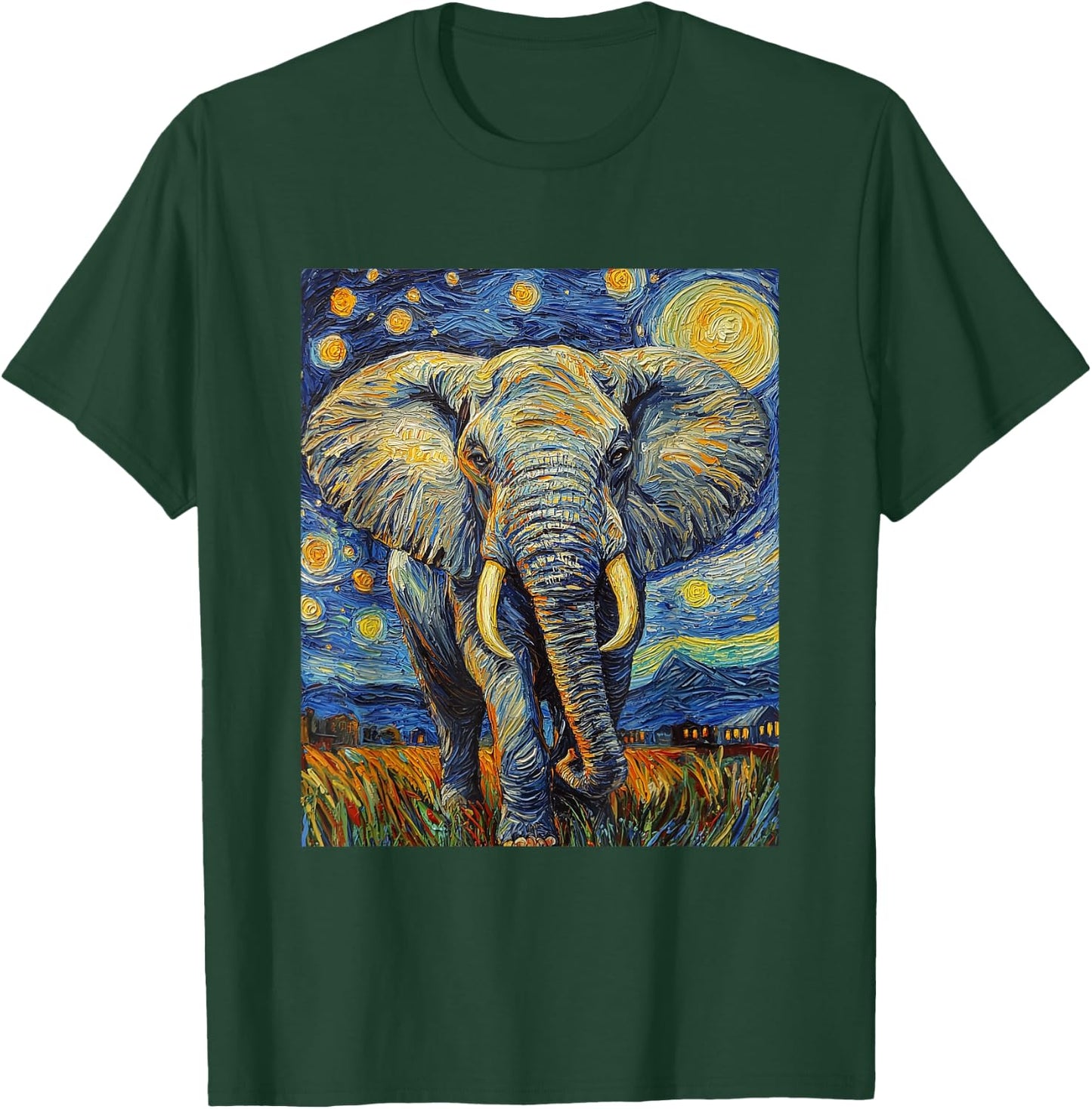 Cute Elephant Africa - Van Gogh Style - Starry Night T-Shirt - T-Shirt | Forest