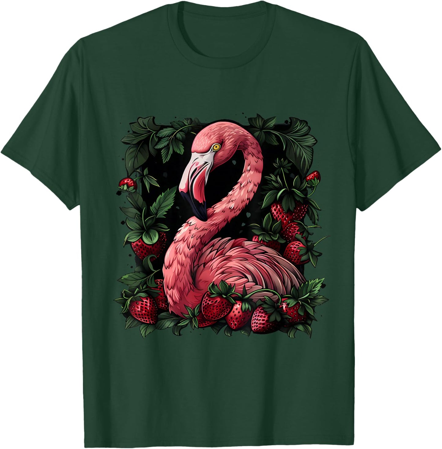 Strawberry Flamingo Bird Strawberries Pink Flamingo Bird T-Shirt - T-Shirt | Forest