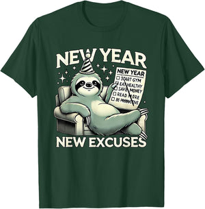 New Year New Excuses Funny Lazy Sloth New Year Resolution T-Shirt - T-Shirt | Forest