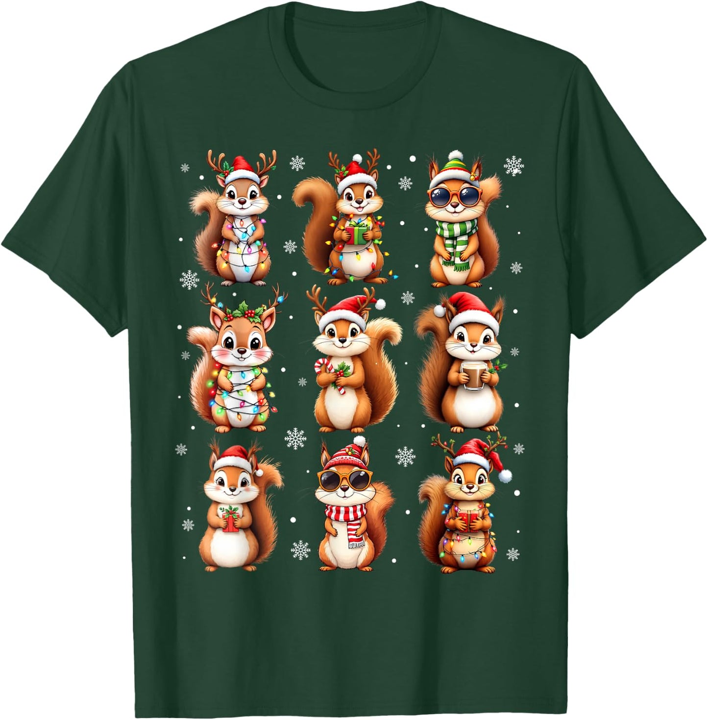 Squirrels Christmas Lights Funny Squirrel Lover Pajama T-Shirt - T-Shirt | Forest