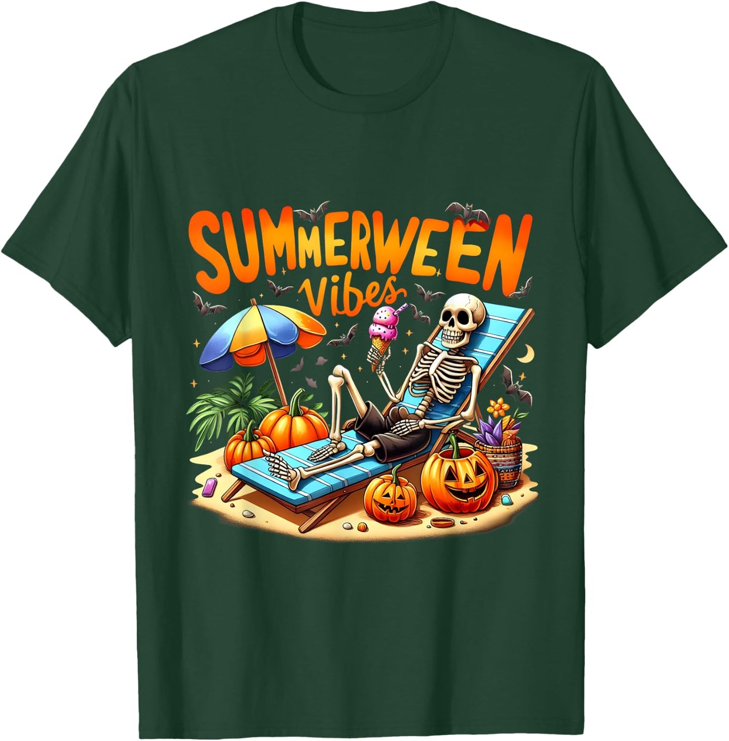 Summerween Halloween Skeleton Ice Cream Summer Vacation Women T-Shirt - T-Shirt | Forest