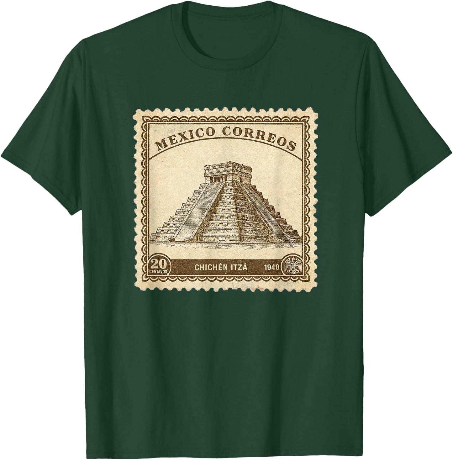 Chichen Itza Mexico 1940 Vintage Stamp Classic Mayan Pyramid T-Shirt - T-Shirt | Forest