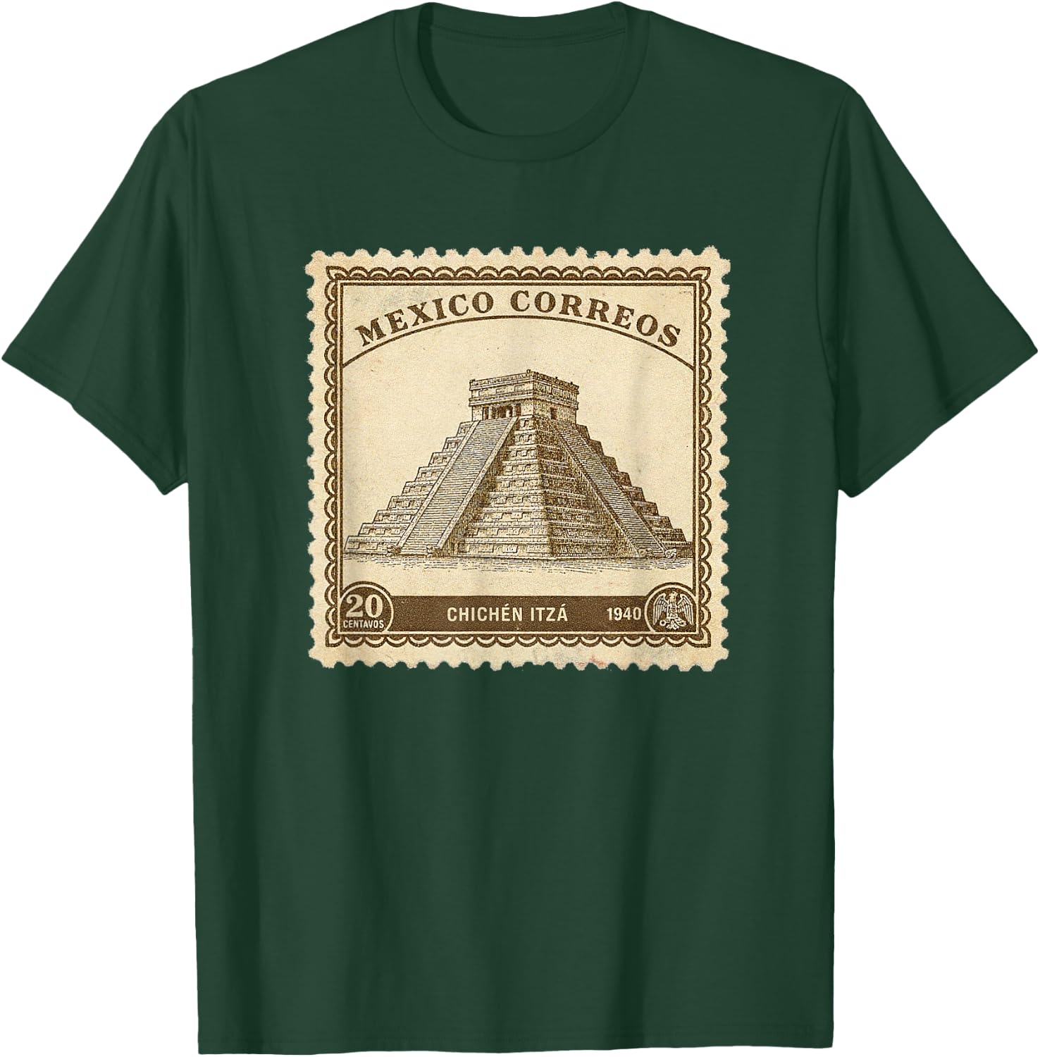 Chichen Itza Mexico 1940 Vintage Stamp Classic Mayan Pyramid T-Shirt - T-Shirt | Forest