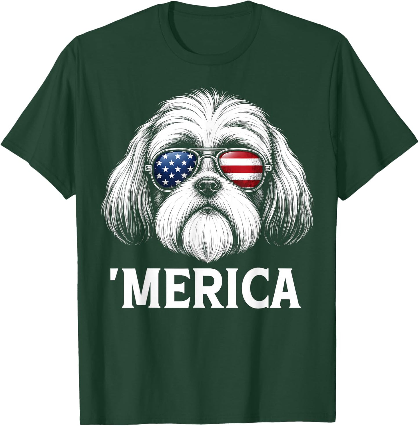 Patriotic Shih Tzu Dog 'Merica American Flag USA 4th of July T-Shirt - T-Shirt | Forest