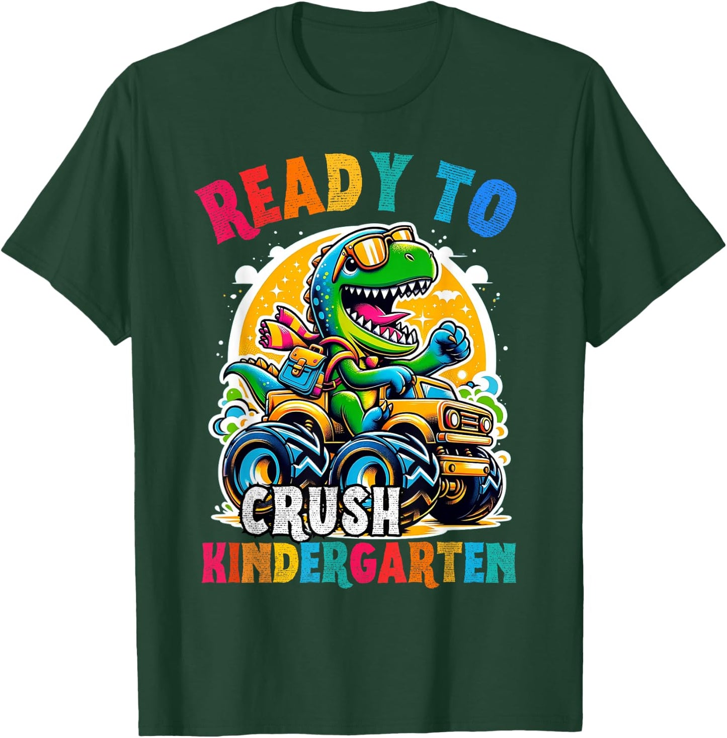 Monster Truck Dinosaur Kid Back to School crush Kindergarten T-Shirt - T-Shirt | Forest