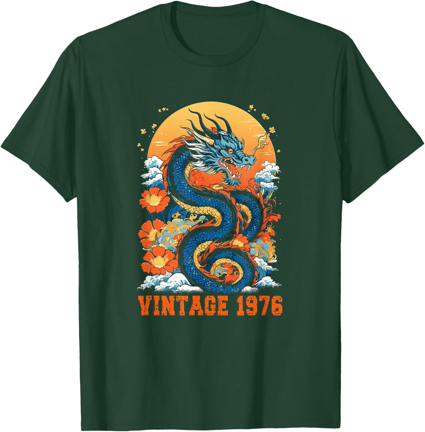 Vintage 1976 Classic Retro Dragon Graphic 48th Birthday Men T-Shirt - T-Shirt | Forest