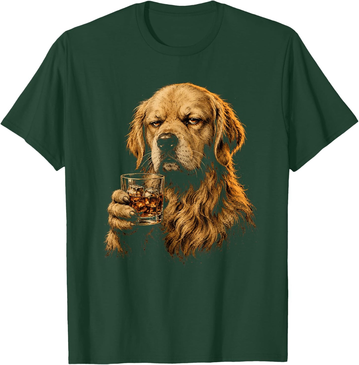 Vintage Dog Drinking Lovers Golden Retriever Whiskey Glass T-Shirt - T-Shirt | Forest