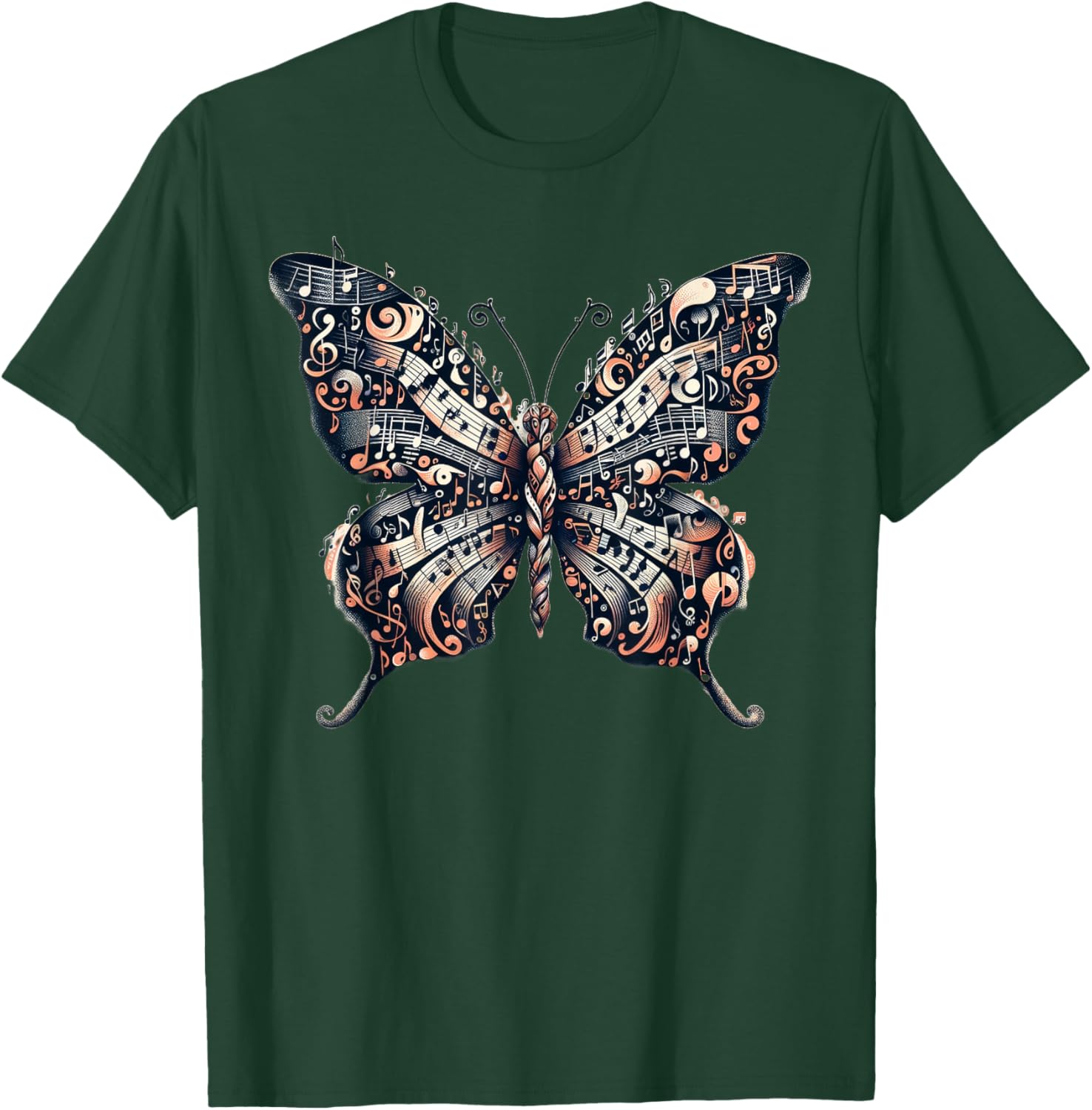 Musical Notes Butterfly Music Musician T-Shirt - T-Shirt | Forest