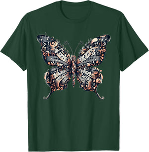 Musical Notes Butterfly Music Musician T-Shirt - T-Shirt | Forest